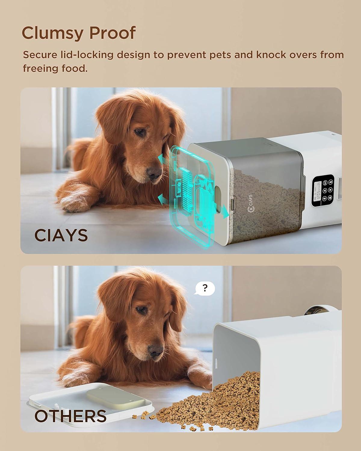 Ciays Automatic Cat Feeder, 5.6L, Control 4 Meals Per Day, Pet Dry Food Dispenser, Dual Power Supply & Voice Recorder, White C49