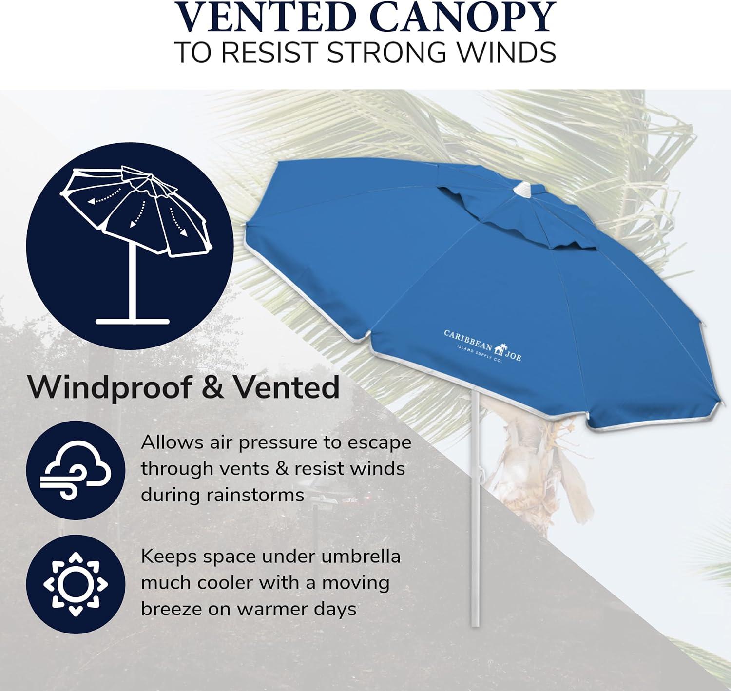 Caribbean Joe 6.5ft Beach Umbrella with UV Protection and Matching Case, Blue