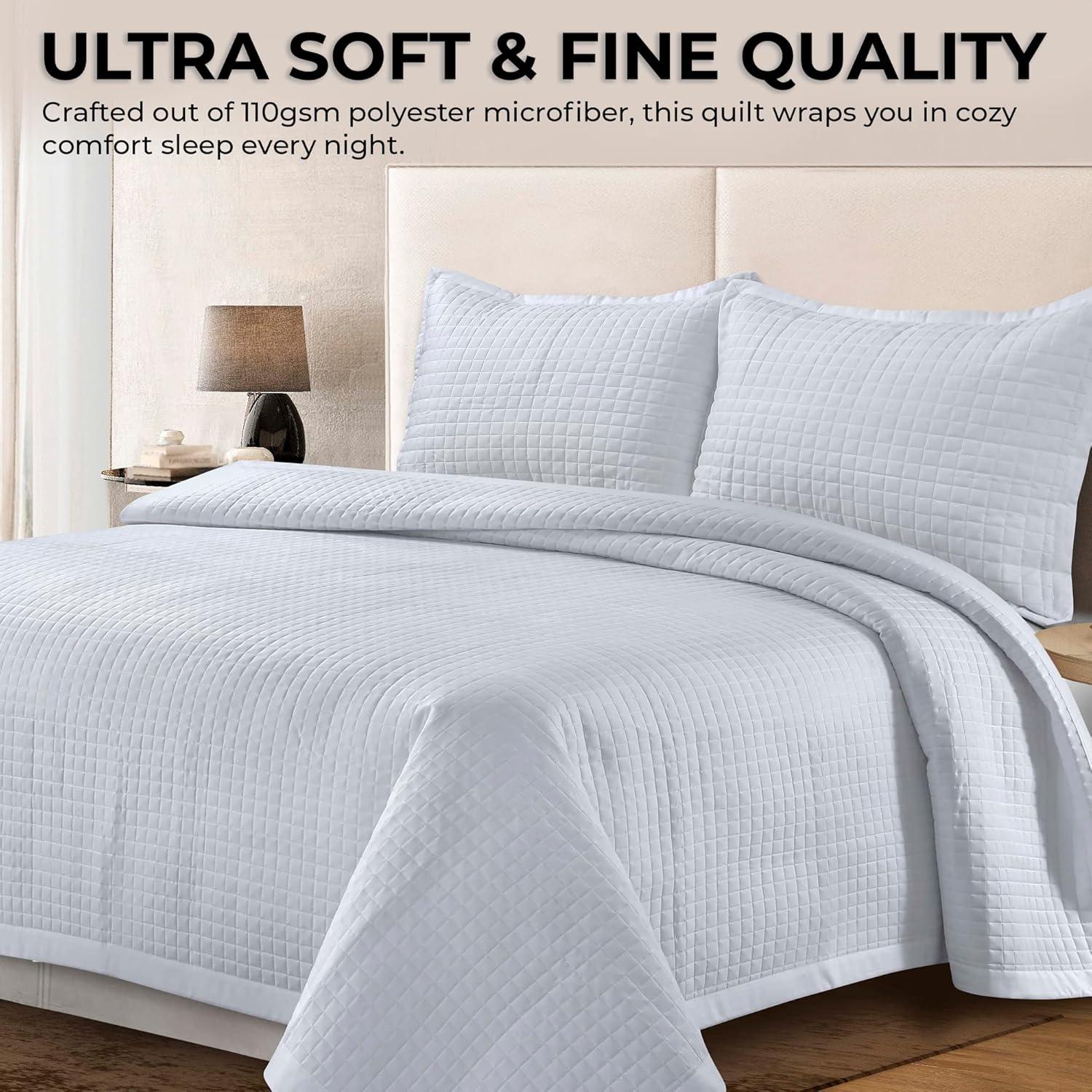 King Naples Microfiber Quilt Set White - Tribeca Living: All Ages, Box Quilting, Includes 2 King Shams