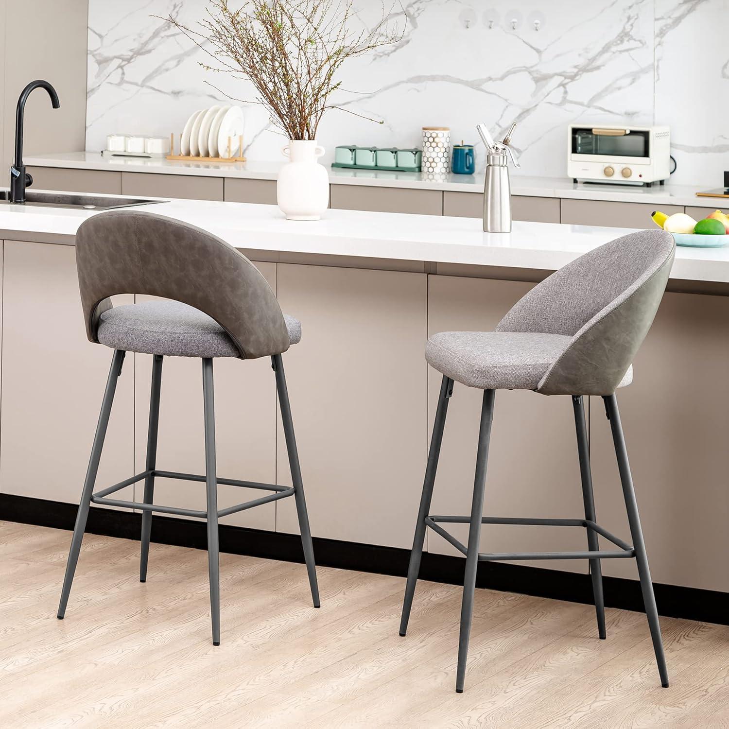 Set of 2 Leatherette Barstools with Tapered Metal Legs - Glitzhome