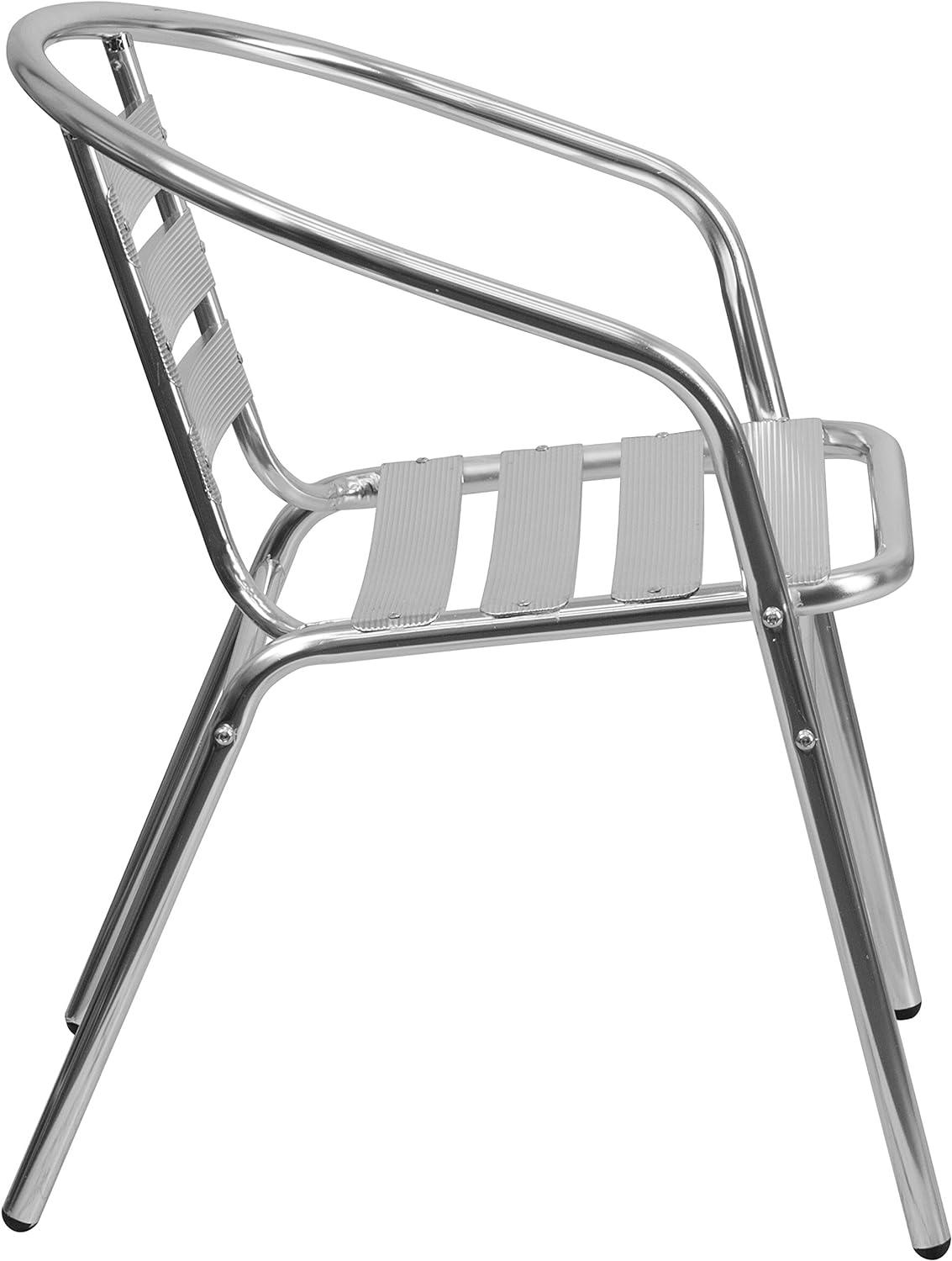 Silver Aluminum Indoor-Outdoor Stackable Dining Chair with Arms