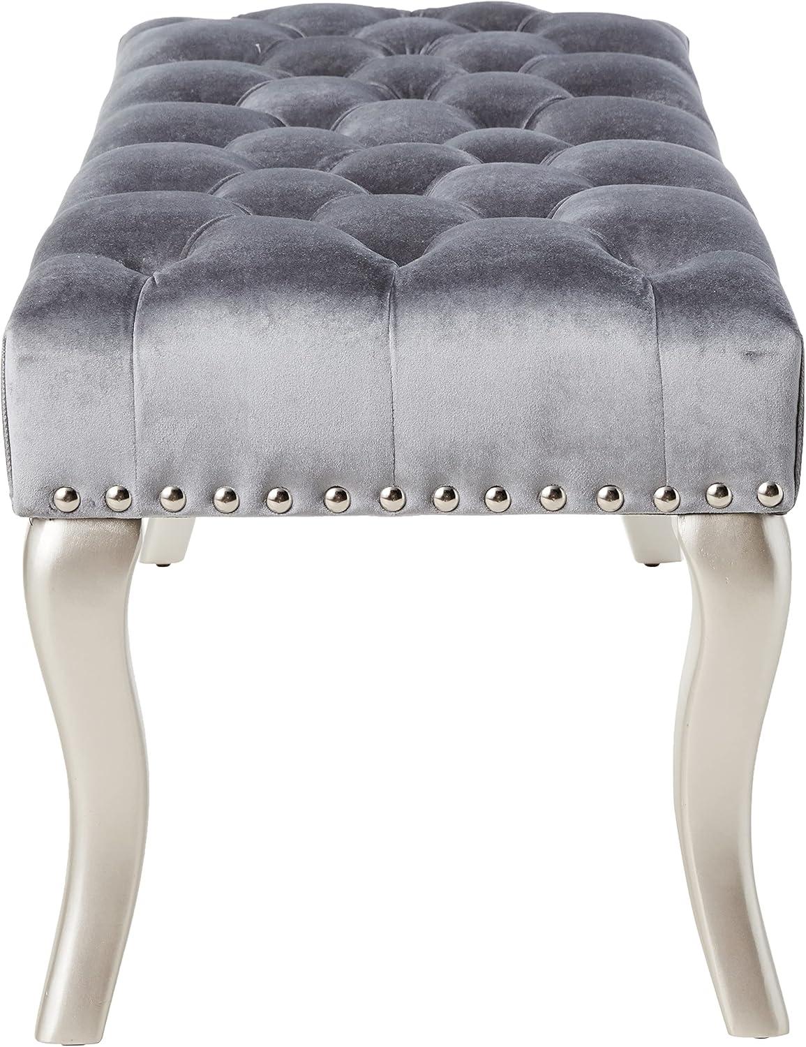 Roundhill Furniture Decor Maxem Fabric Upholstered Bench with Nailhead Gray