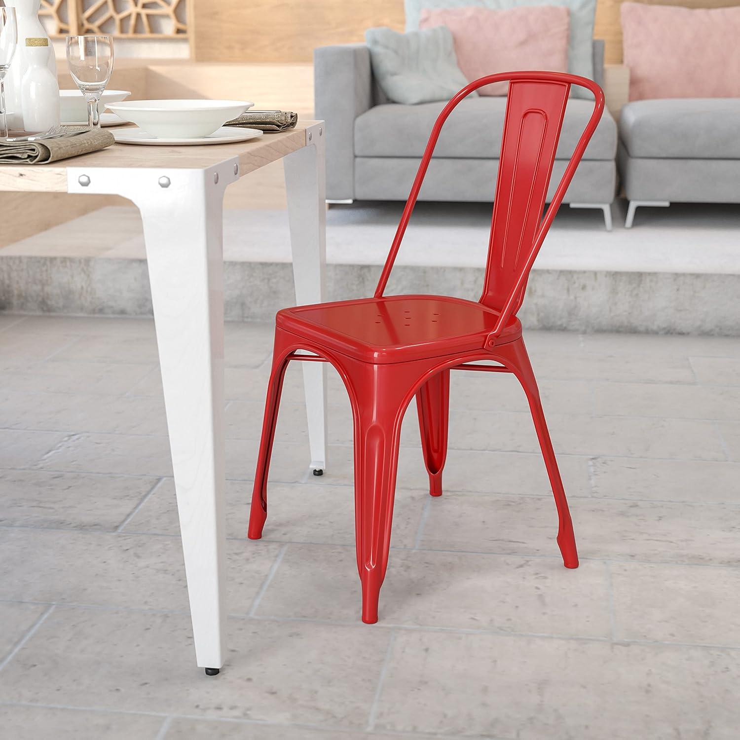 Emma Red Metal Indoor-Outdoor Stackable Dining Chair