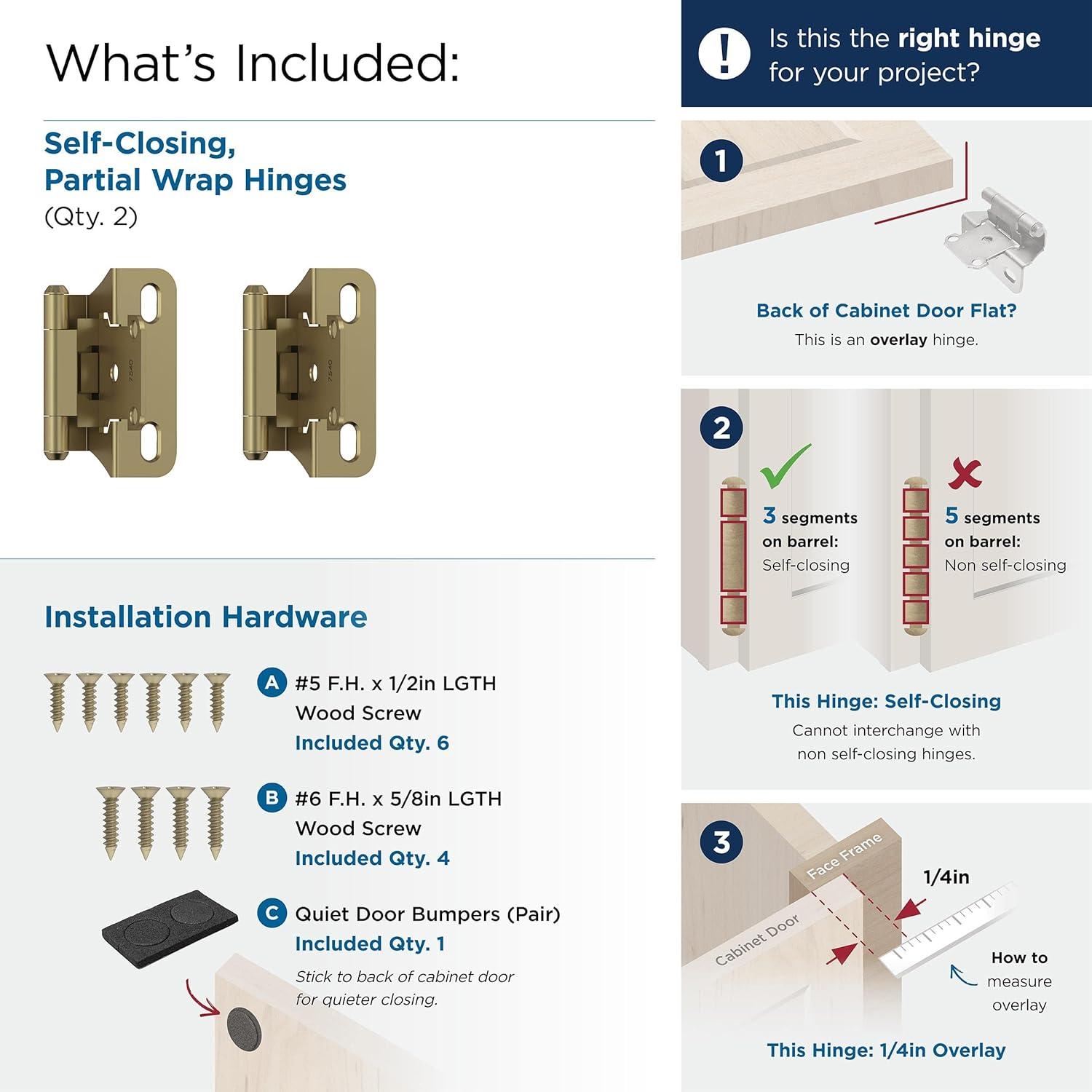 Golden Champagne 1/4 in (6 mm) Overlay Self Closing, Partial Wrap Cabinet Hinge (2-Pack)