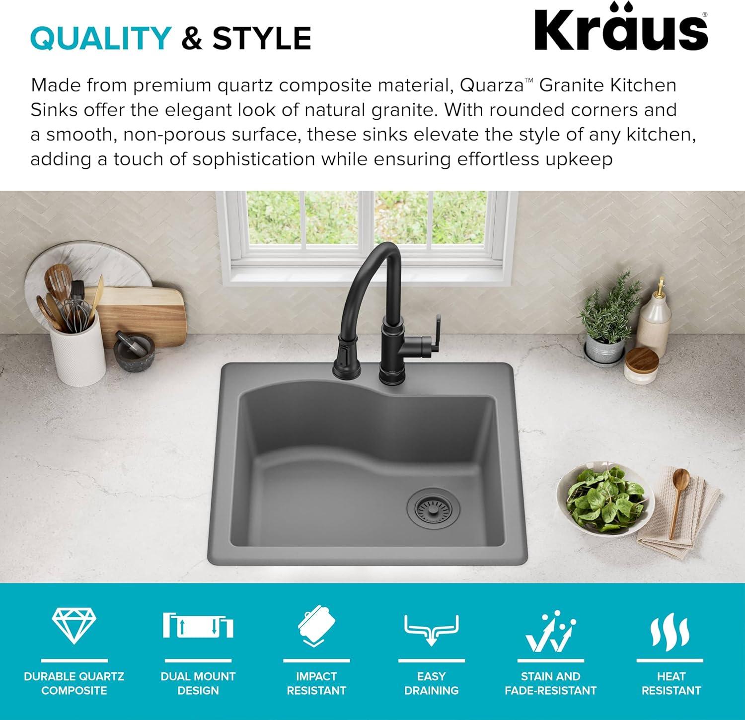 KRAUS Quarza™ 25" L Dual Mount Single Bowl Granite Kitchen Sink