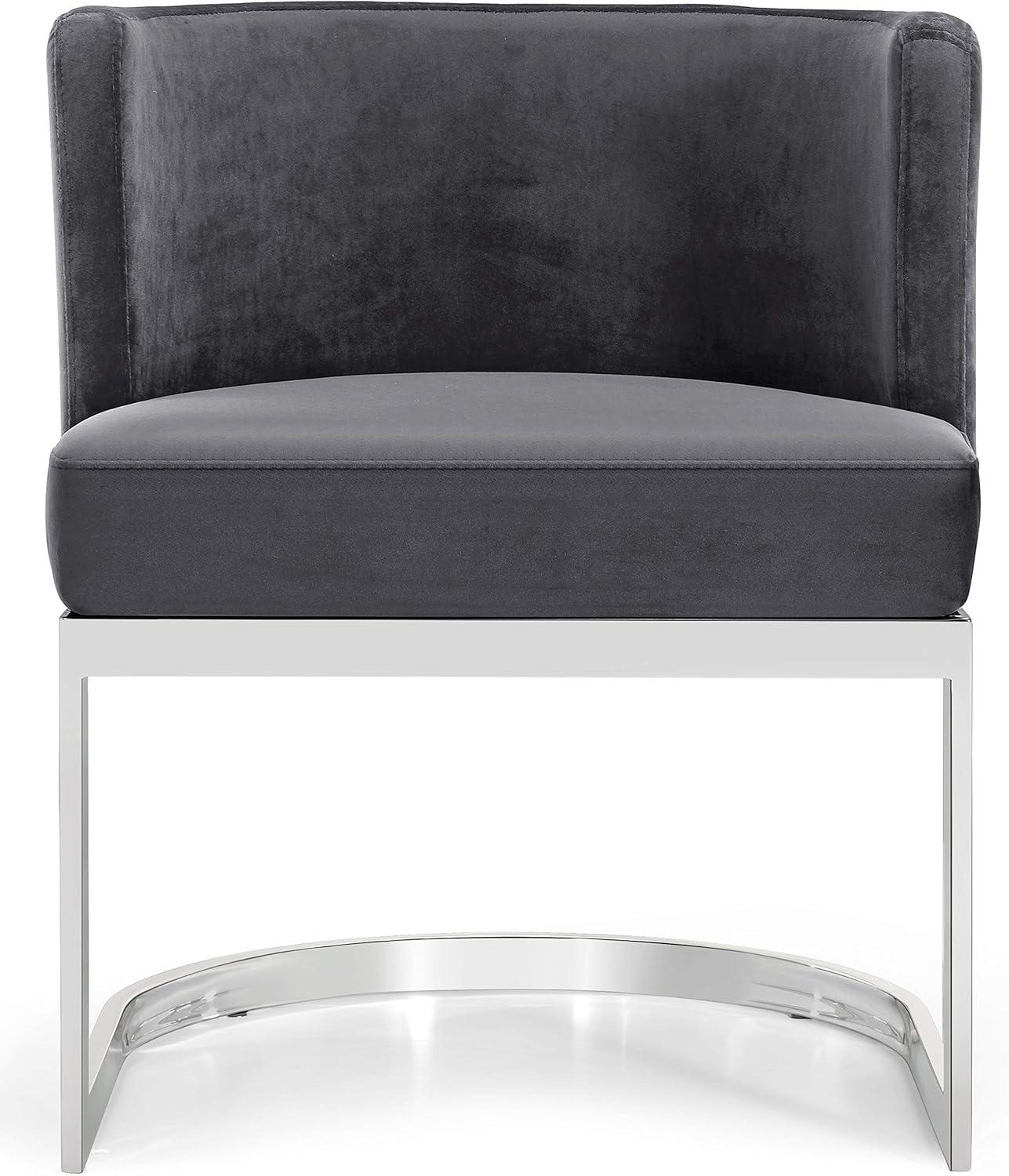 RUIHONGQING Gianna Collection Modern | Contemporary Velvet Upholstered Dining Chair with Polished Chrome Metal Frame, 24" W x 22" D x 29.5" H, Grey