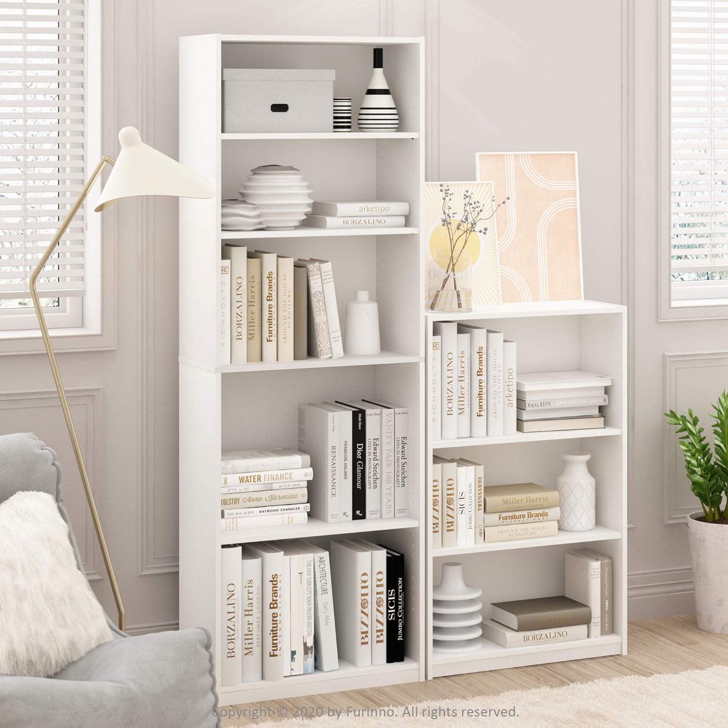 Adjustable 3-Tier White Composite Wood Bookcase