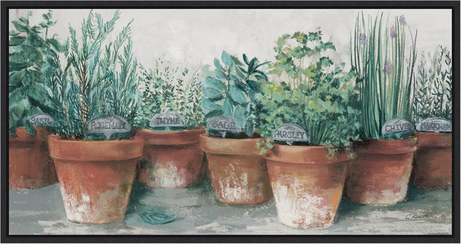 Herb Pots Still Life Canvas Print with Black Frame