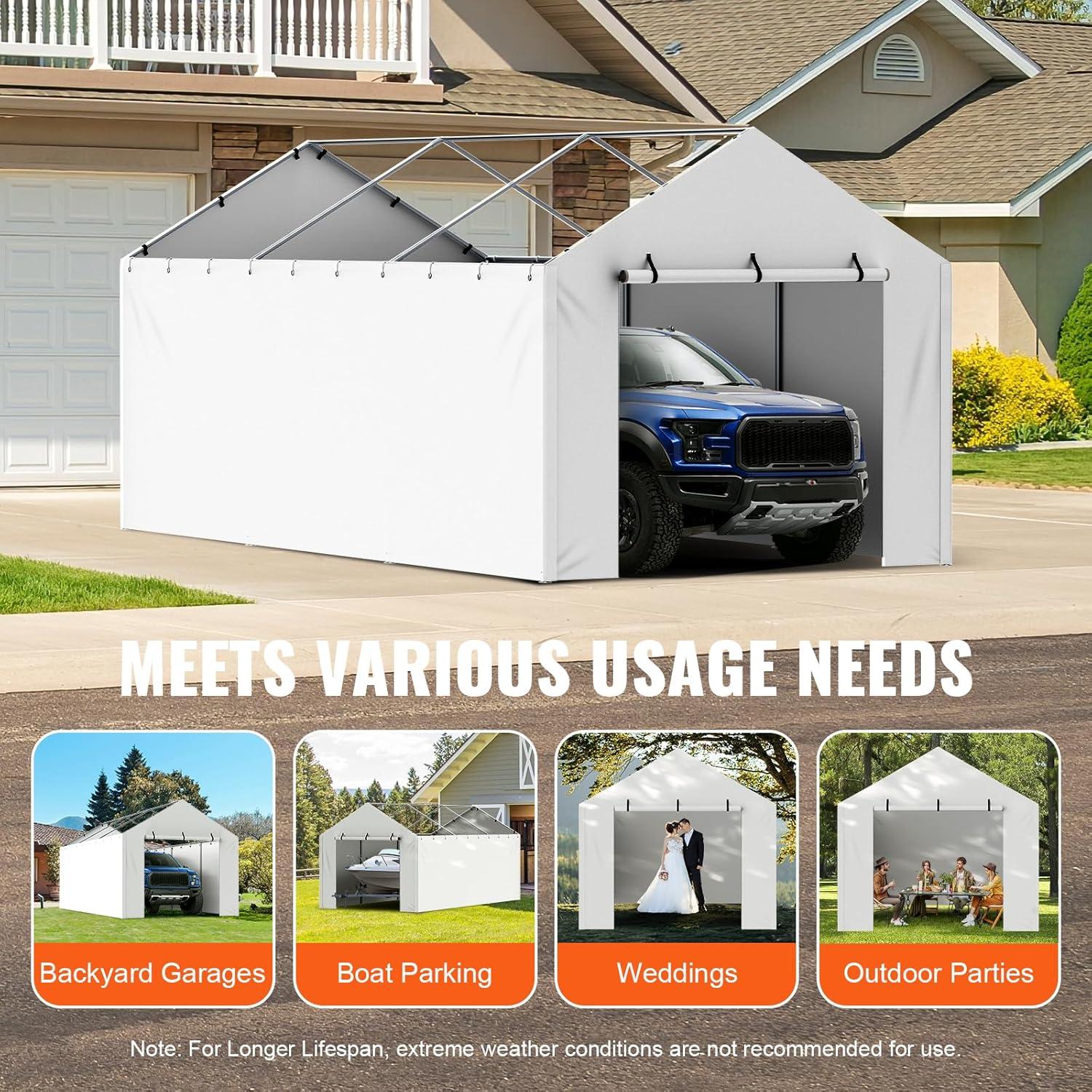 White Heavy-Duty Waterproof Carport Canopy Side Wall 10 x 20 ft