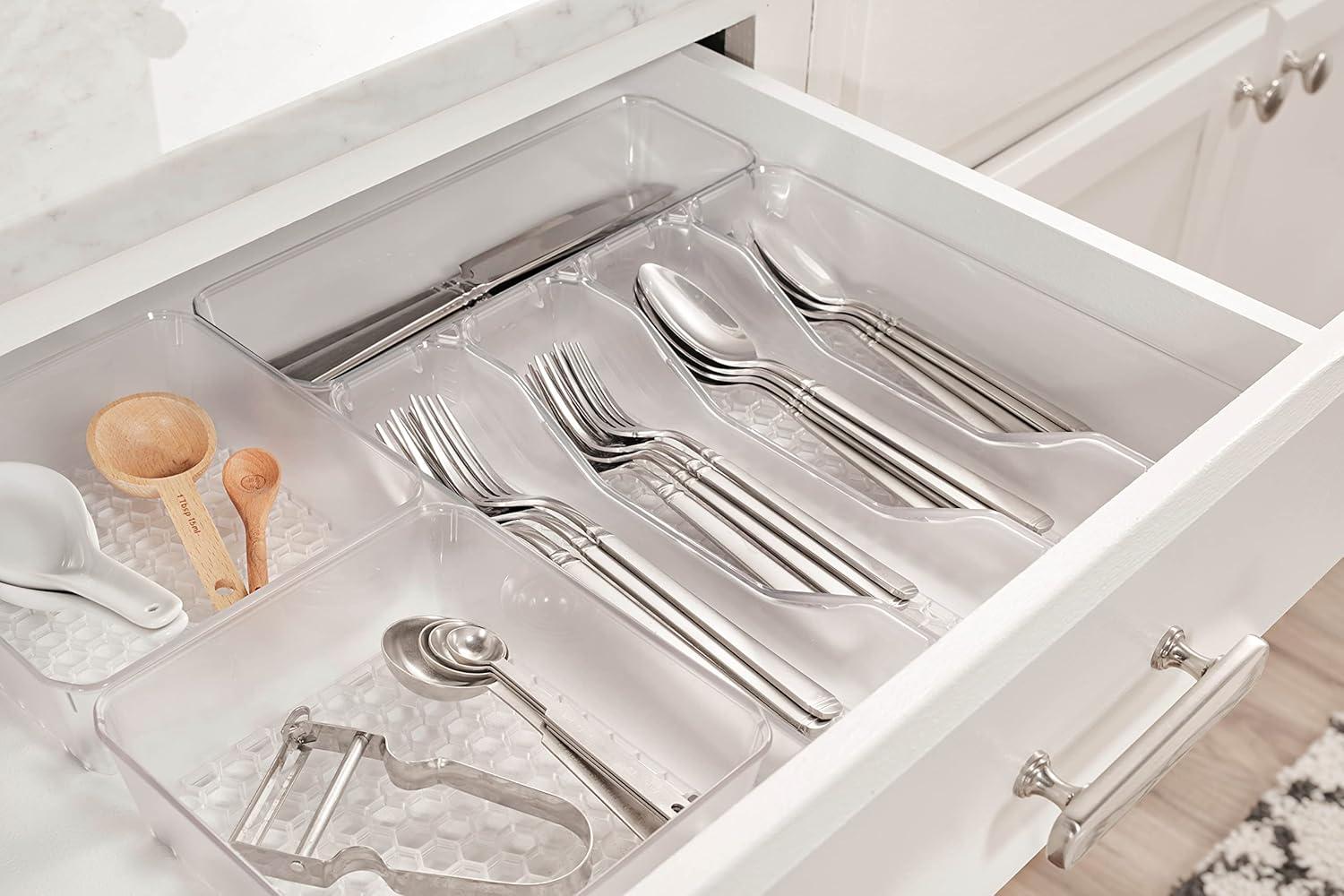 10"x13" Hexa 5-Divider Silverware Tray Clear - Spectrum Diversified: In-Drawer Utensil Organizer, Plastic Flatware Storage