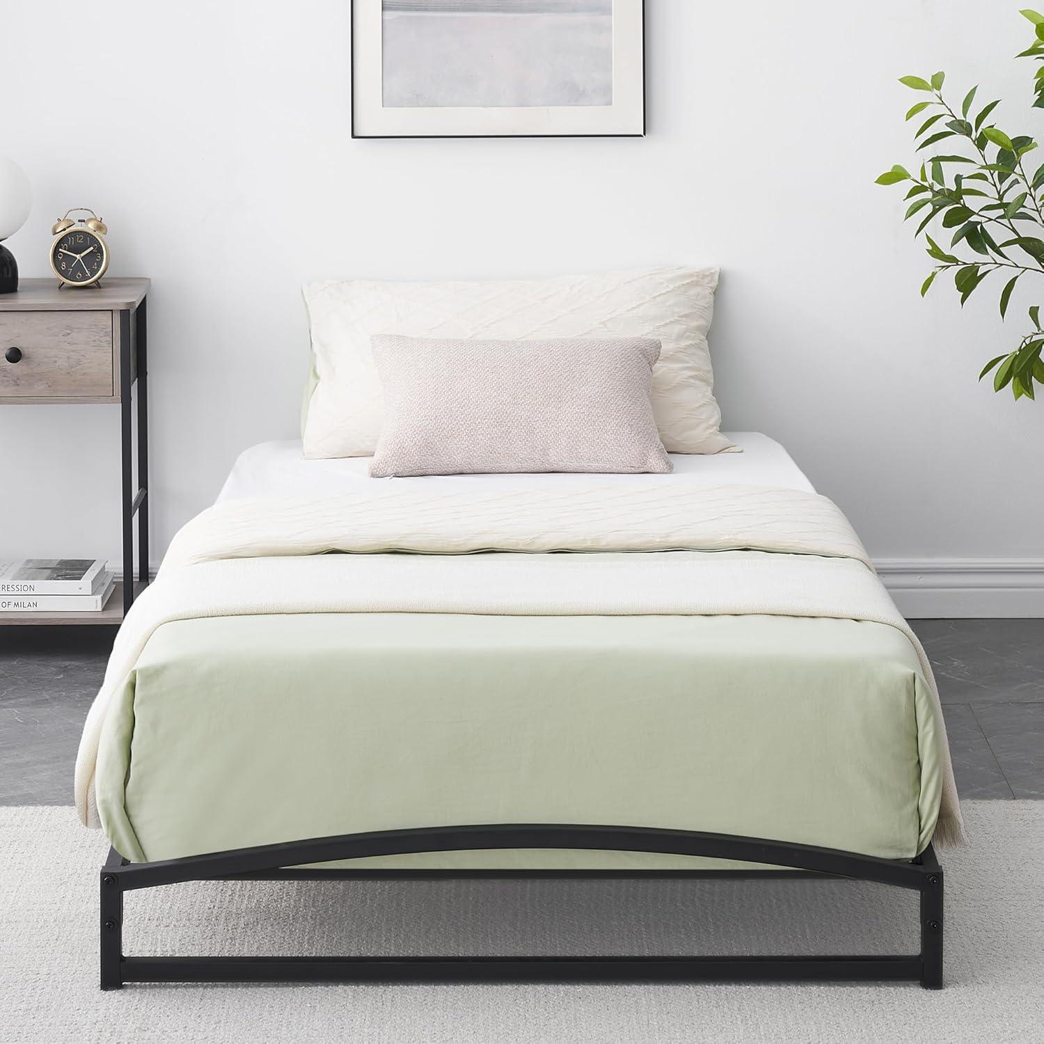 Jojoka Twin Size Metal Platform Bed Frame, 6 inch Low Profile, Mattress Foundation No Box Spring, Sturdy and Noise Free