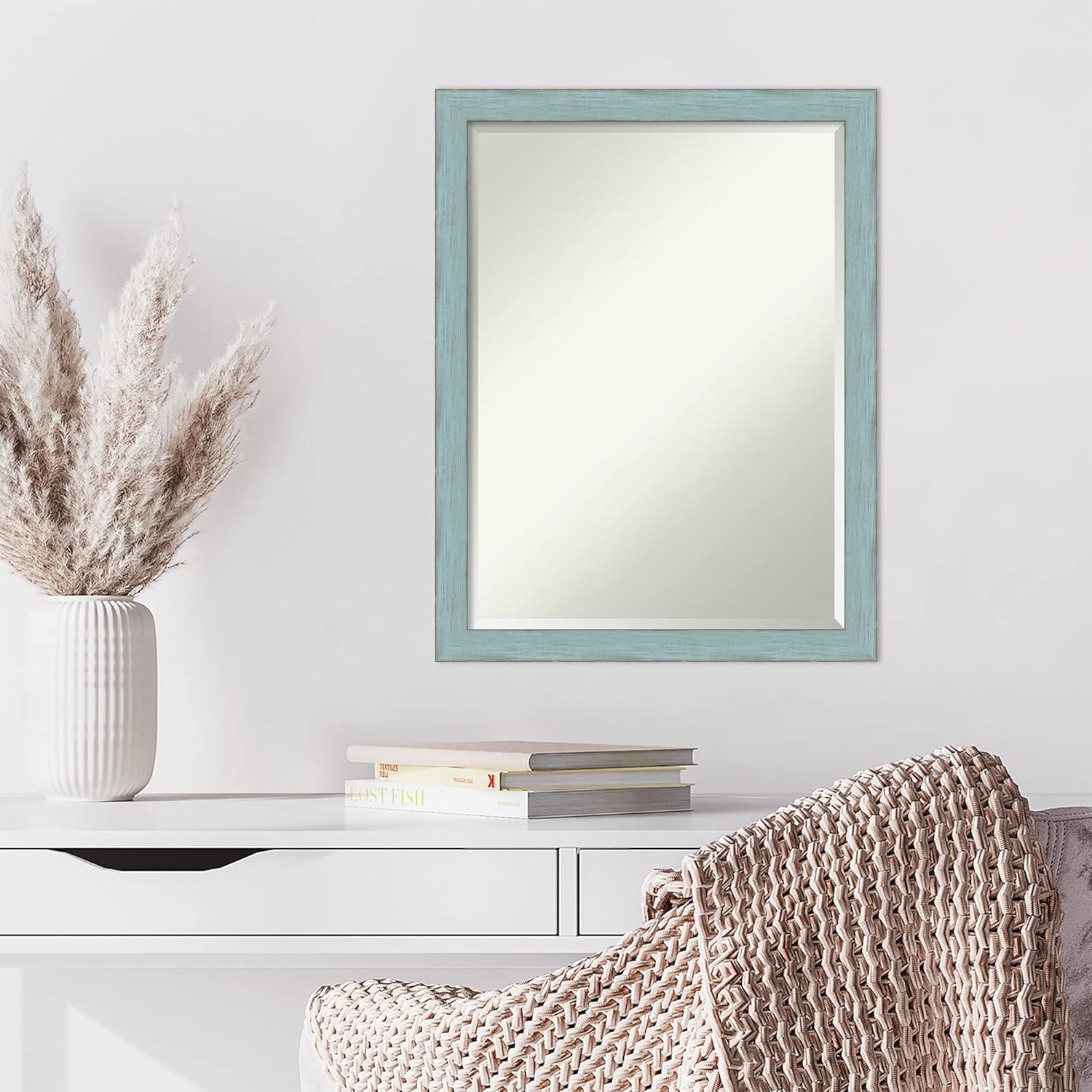 Amanti Art Beveled Wood Wall Mirror - Sky Blue Rustic Frame Outer Size: 20 x 26 in