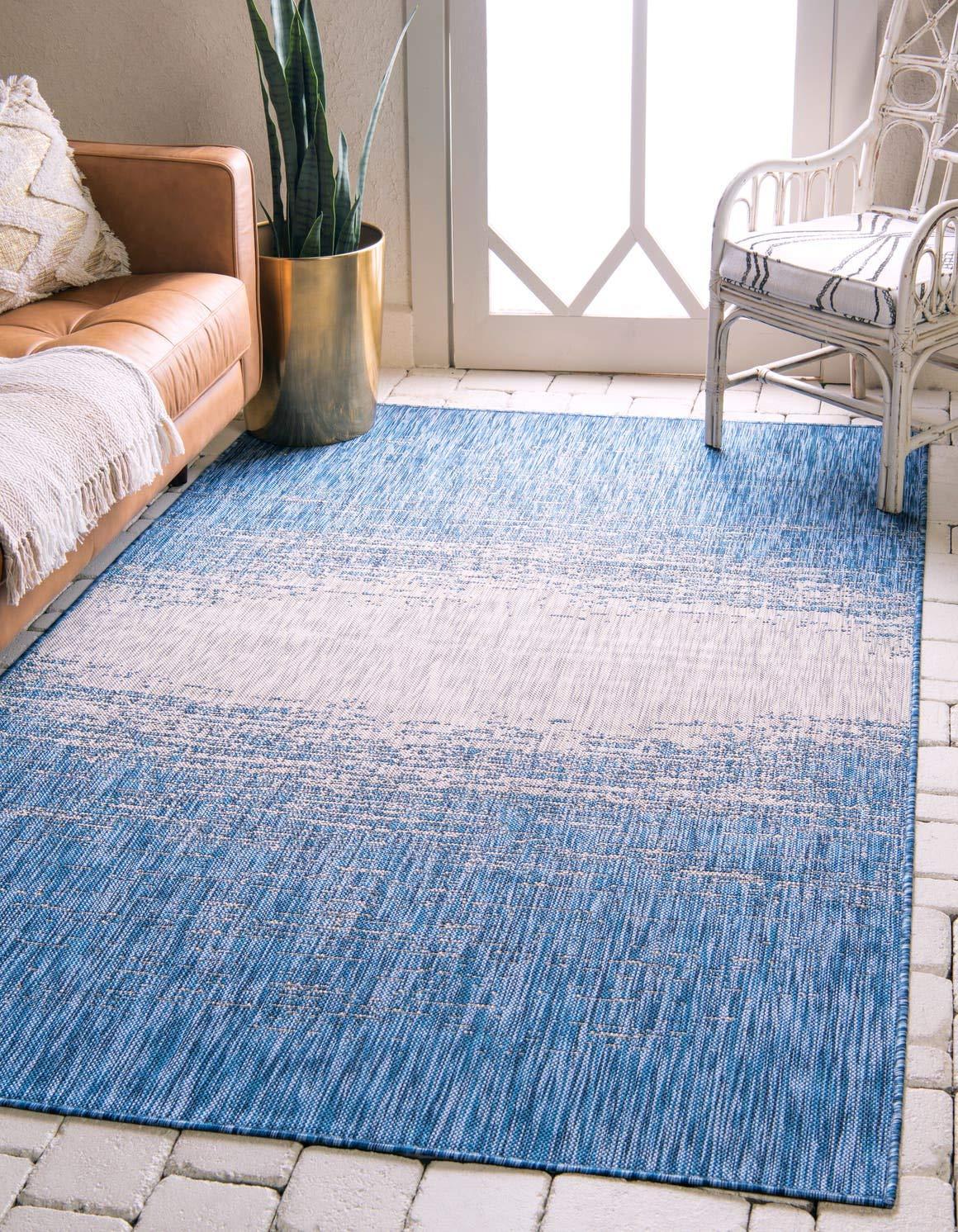 Unique Loom 6' 1 x 9' 0 Rectangle Indoor/Outdoor Modern Blue Area Rug