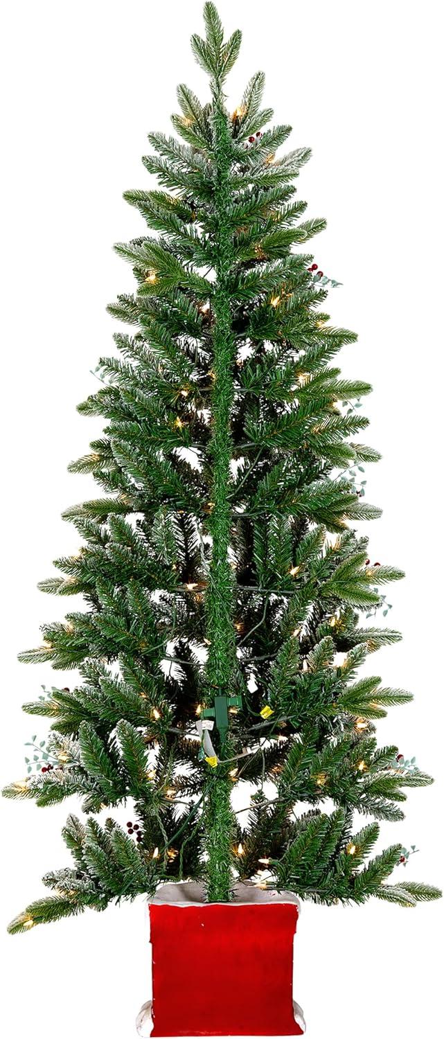 5-Foot White Flocked Pine Half Christmas Tree with Lights