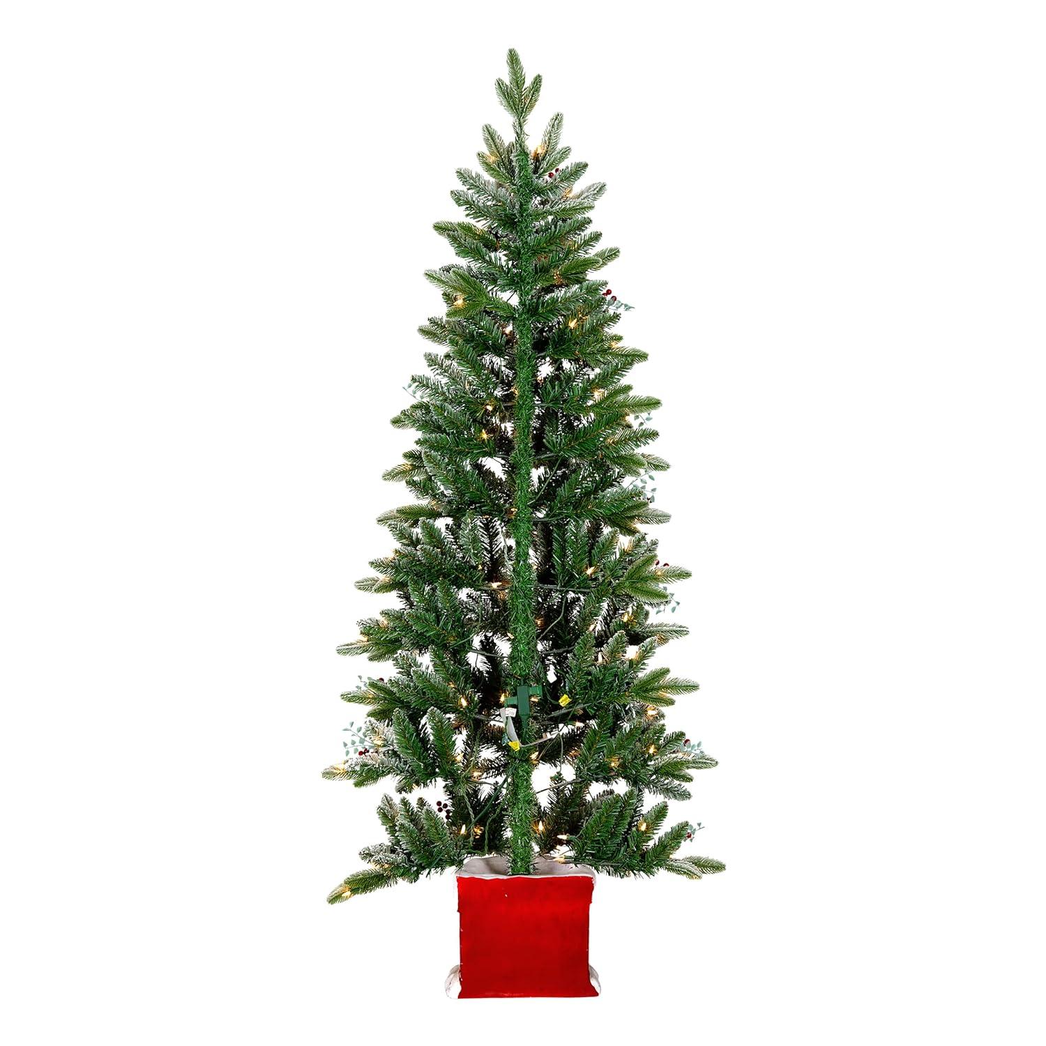 5-Foot White Flocked Pine Half Christmas Tree with Lights