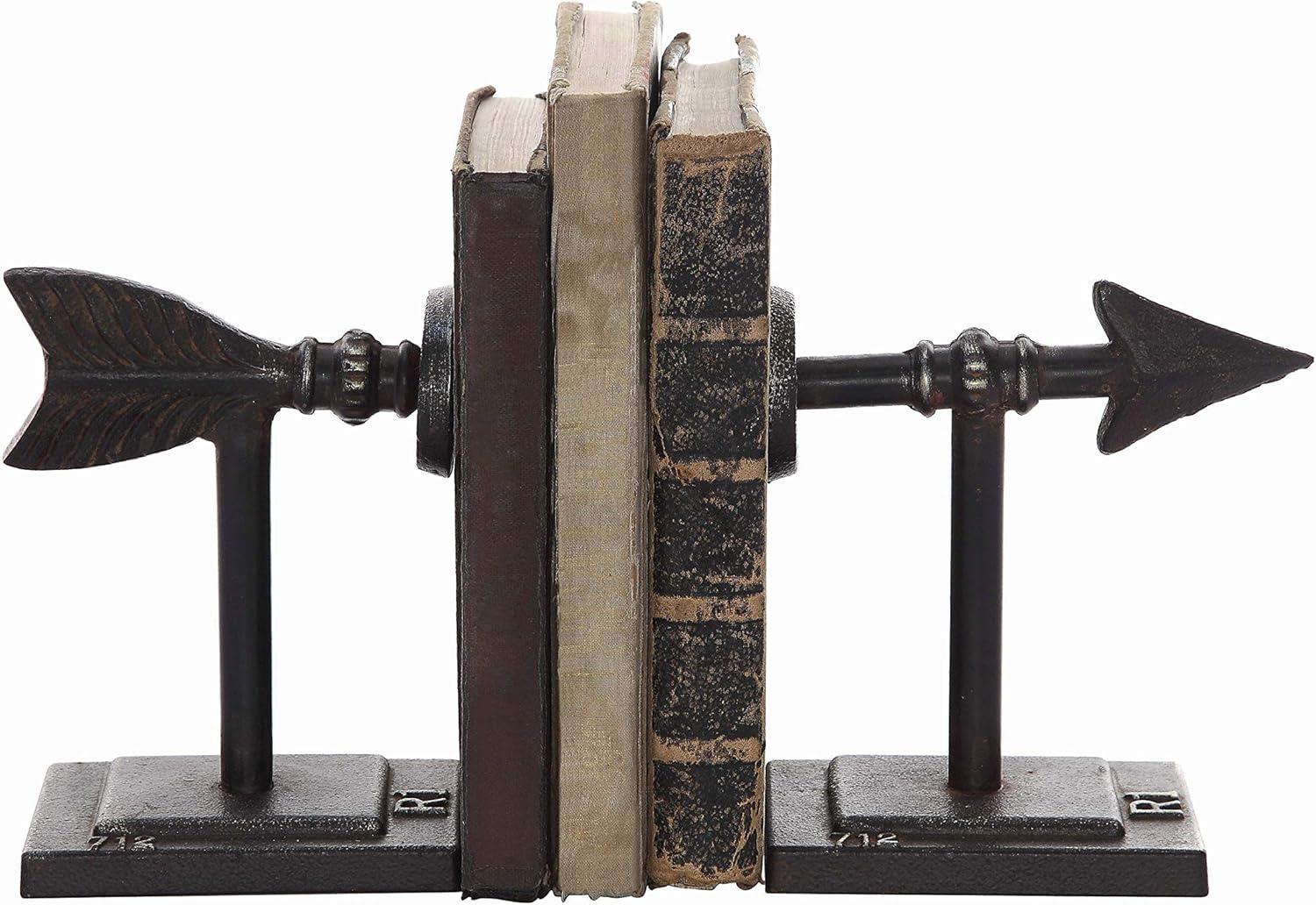 Metal Arrow Bookends Set of 2 (3-1/2"H) - Storied Home: Cast Iron, Antique Bronze Finish, Decorative Accessory