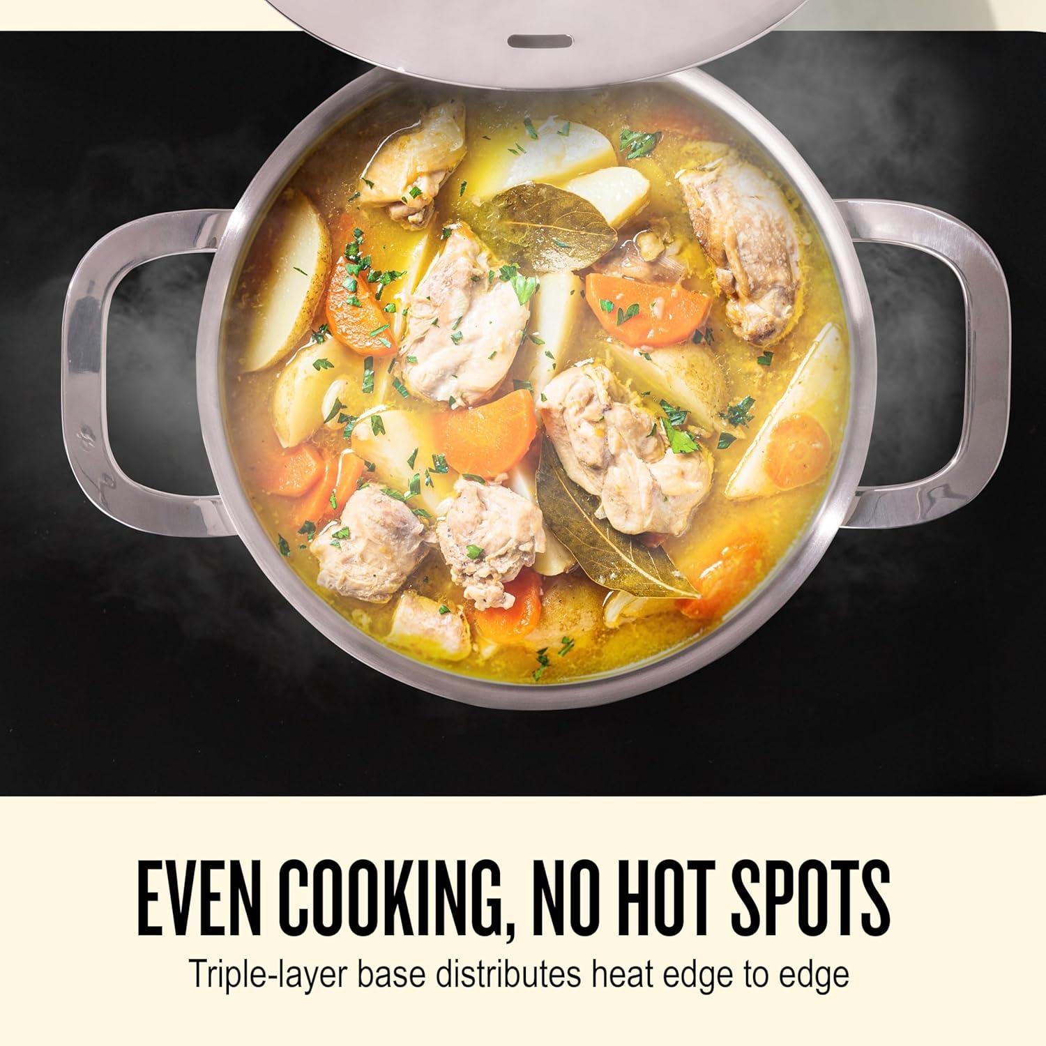 Alva Maestro Stainless Steel Casserole Dish Pot with Lid Non Toxic Soup & Stock Pot PFAS, PFOA & PFTE Free, Kitchen Pot, Pasta Pot, Canning Pot, Induction Safe, Add to Your Pots and Pans Set