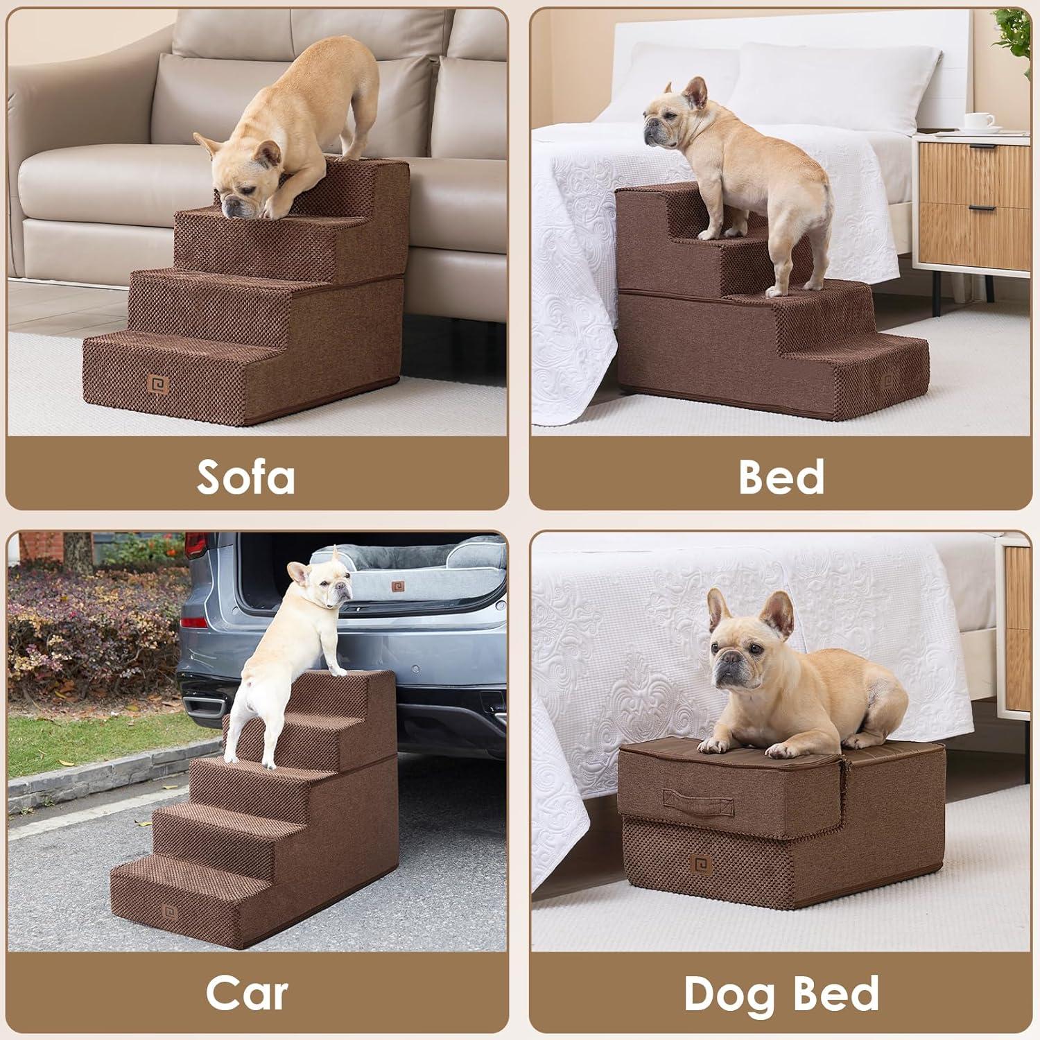 Dog Stairs For Small Dogs 13.5" H, 3-Step Dog Steps For Couch Sofa And Chair, Pet Steps For Small Dogs And Cats, Non-Slip Balanced Dog Indoor Ramp