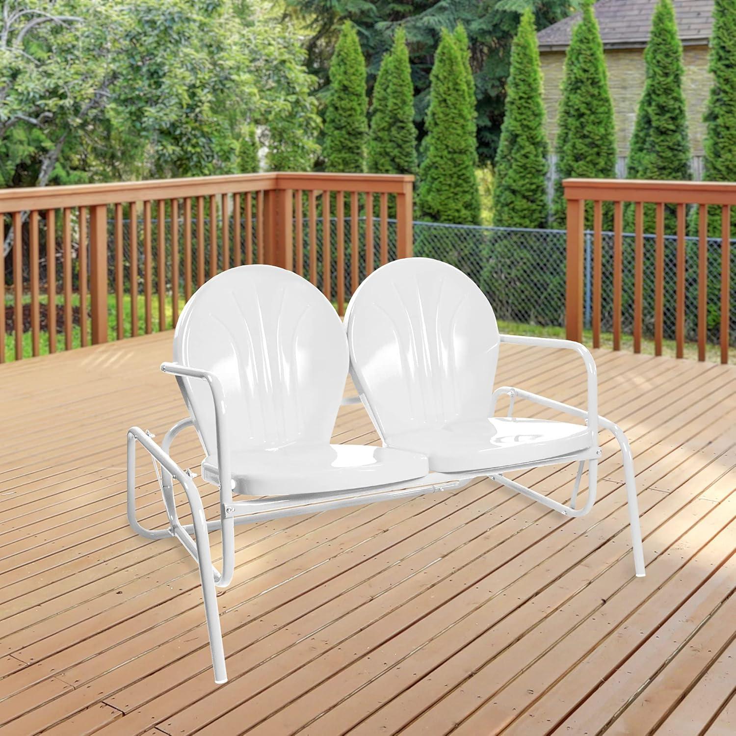 Northlight 48.25" Outdoor Retro 2-Person Metal Tulip Double Glider Patio Chair, White