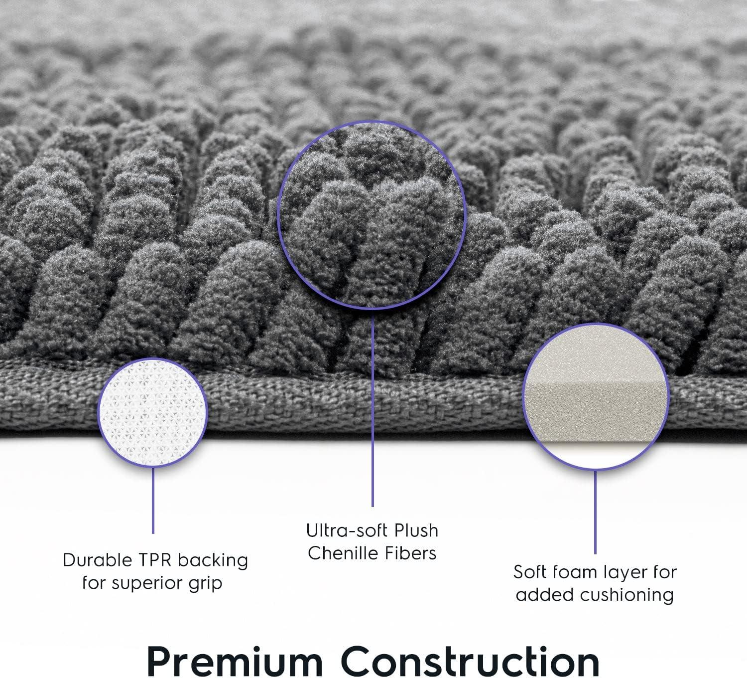 Latitude Run® Bathroom Rugs, Extra-Thick Memory Foam Bath Mat, Ultra-Soft Chenille Microfiber, Highly Absorbent, Machine Washable, Shaggy Bath Mats For Bathroom, Circular Cutout (21X32 + 20X22, 2Pcs) Grey