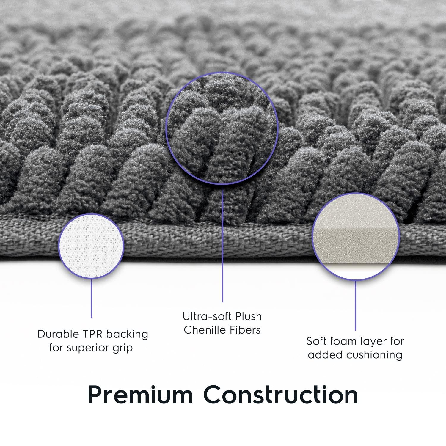 Latitude Run® Bathroom Rugs, Extra-Thick Memory Foam Bath Mat, Ultra-Soft Chenille Microfiber, Highly Absorbent, Machine Washable, Shaggy Bath Mats For Bathroom, Circular Cutout (21X32 + 20X22, 2Pcs) Grey