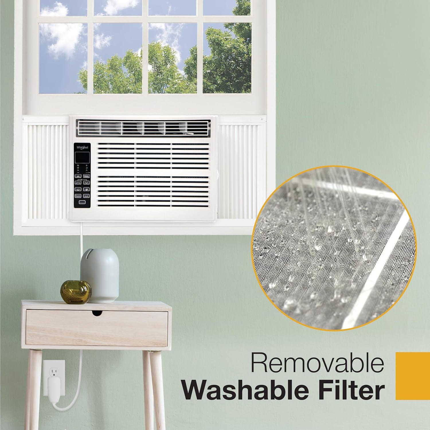 Whirlpool 6000 BTU 115V Window Mounted Air Conditioner and Dehumidifier: 3 Speeds, 8-Way Air Control, 200-500 sq. ft.