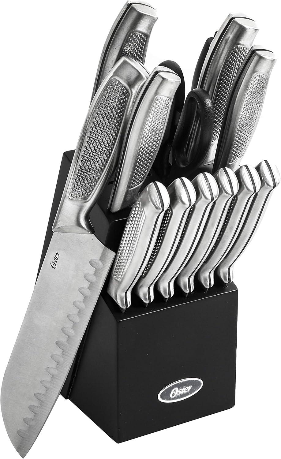 Oster Edgefield 14 Piece Stainless Steel Cutlery Knife Set with Black Knife Block