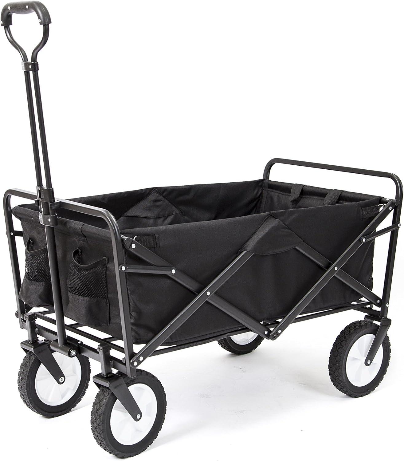 Black Collapsible Folding Outdoor Utility Wagon with Adjustable Handle