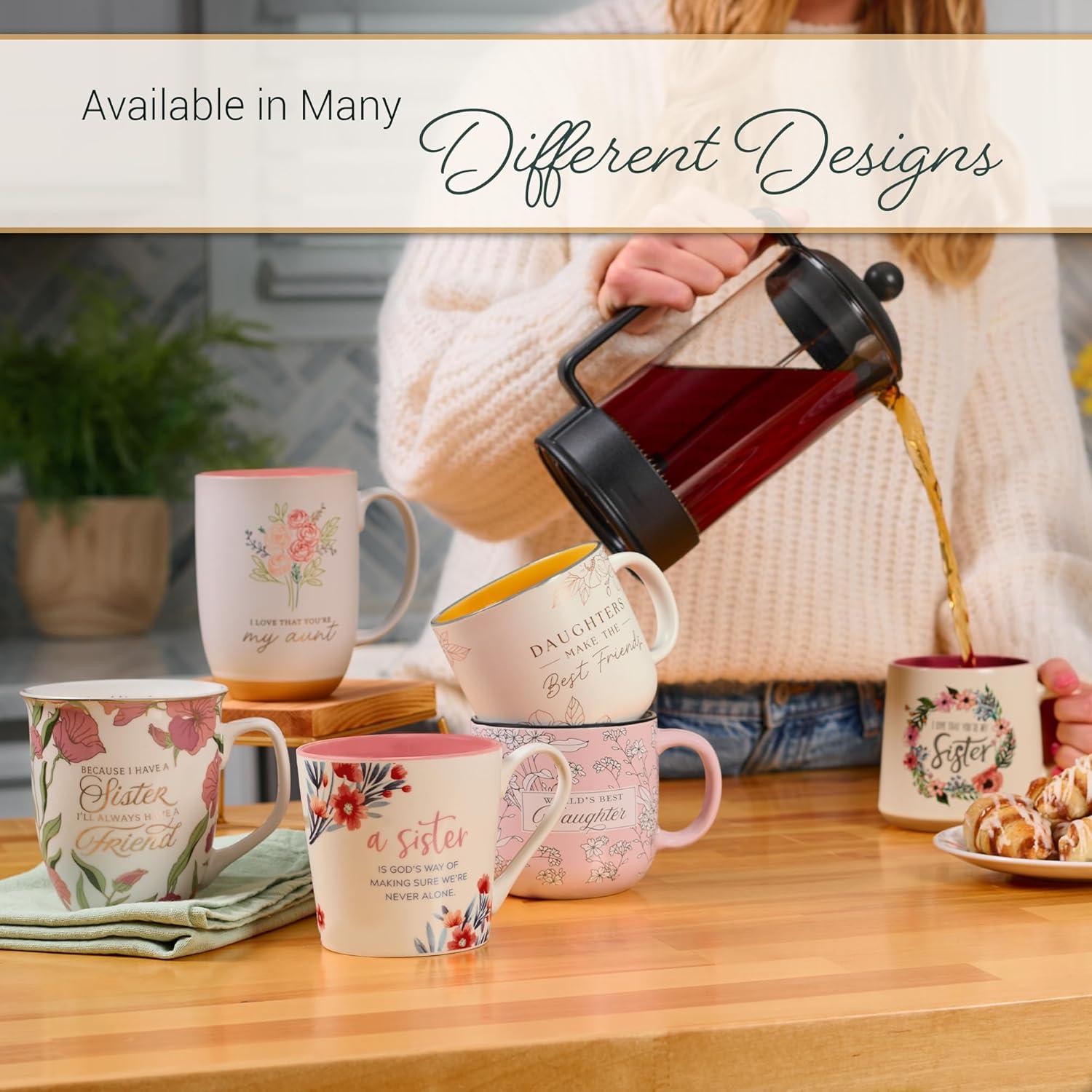 I Love That Your My Sister Ecclesiastes 4:9 Ceramic Bible Verse Coffee Mug  Floral Rustic Pink & Ivory Cup for Coffee/Tea, Dishwasher Microwave Safe, 14oz