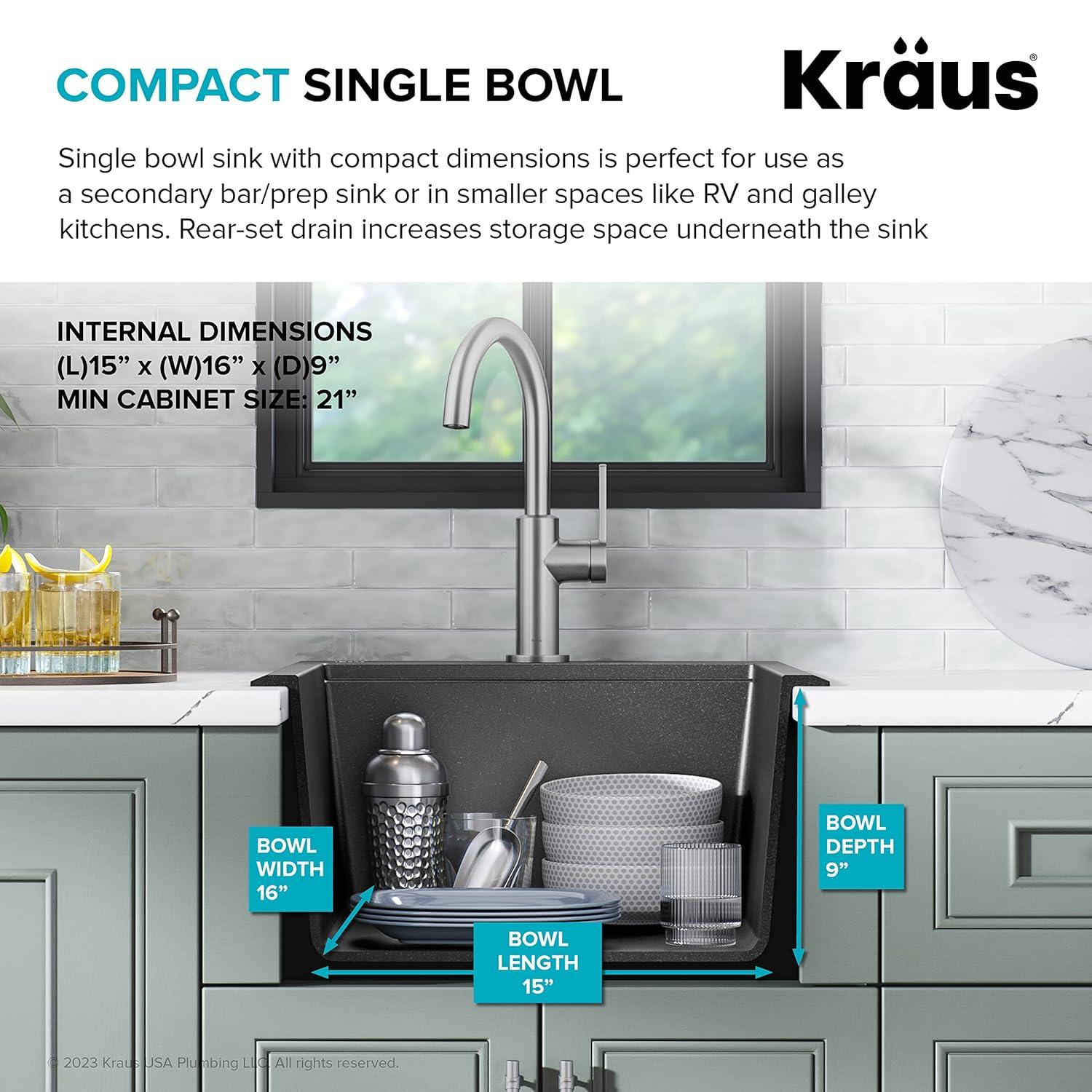 KRAUS Bellucci 28” Granite Workstation Drop In Top Mount Single Bowl Kitchen Sink with Accessories