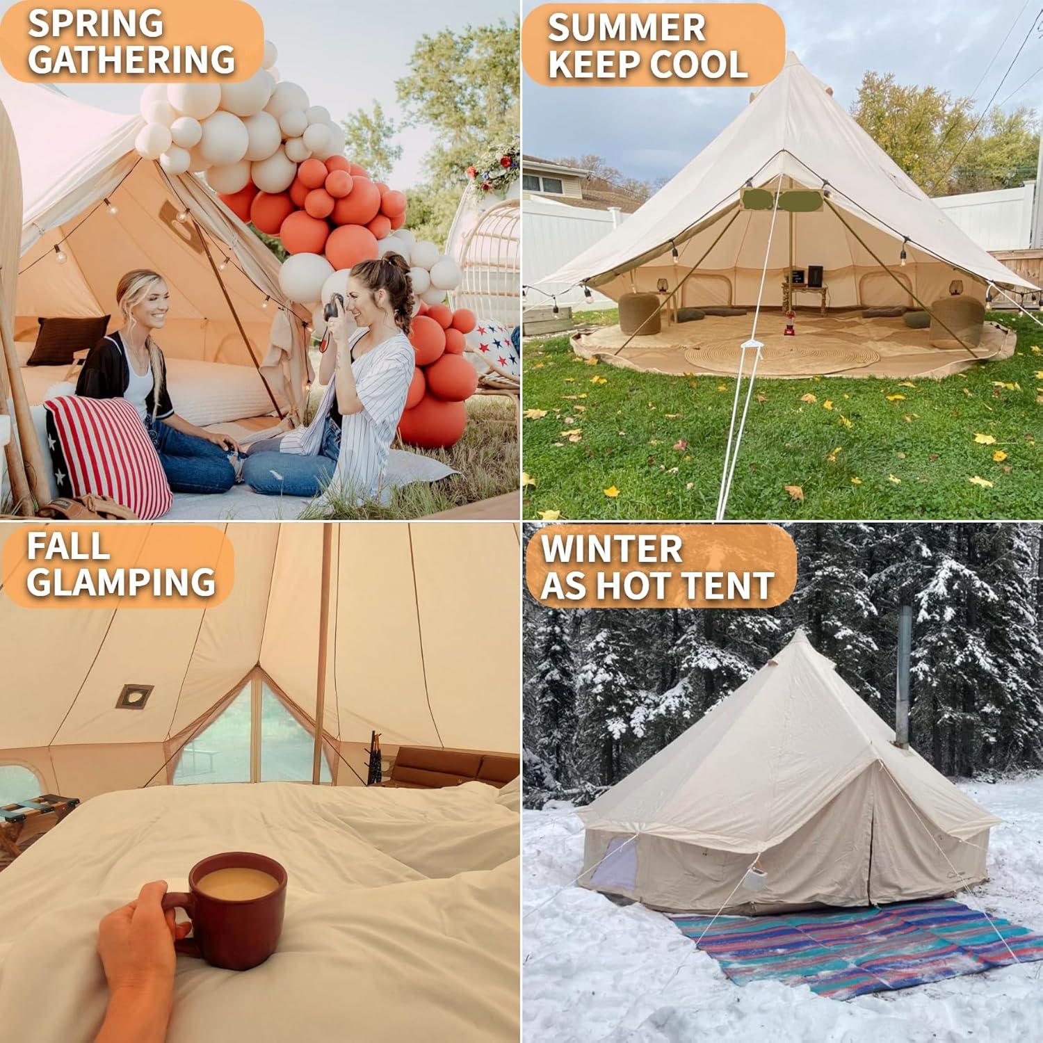 DANCHEL OUTDOOR B5PRO Waterproof Canvas Bell Tent with AC Port, 4 Season Yurt Tent with Stove Jack Glamping All Year Living 4/6/8 Person Family Camping, 13ft/16.4ft/20ft