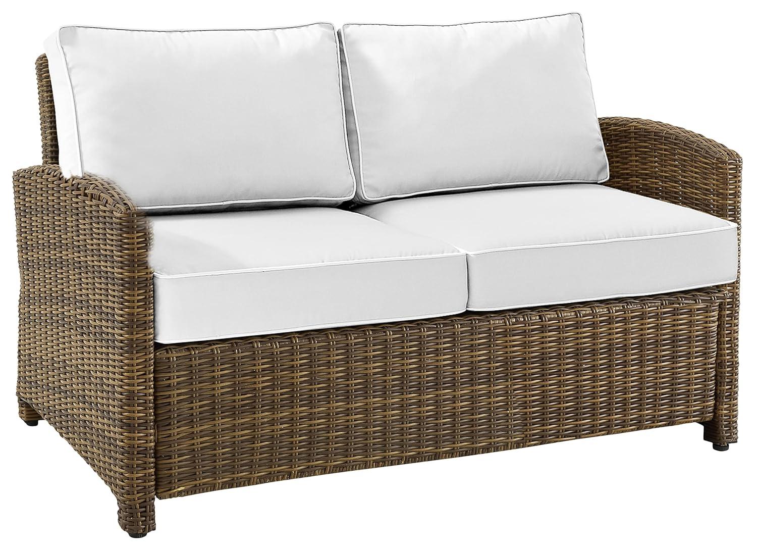Bradenton Outdoor Loveseat: Weathered Brown/White, Steel Frame, Moisture-Resistant Cushions - Crosley
