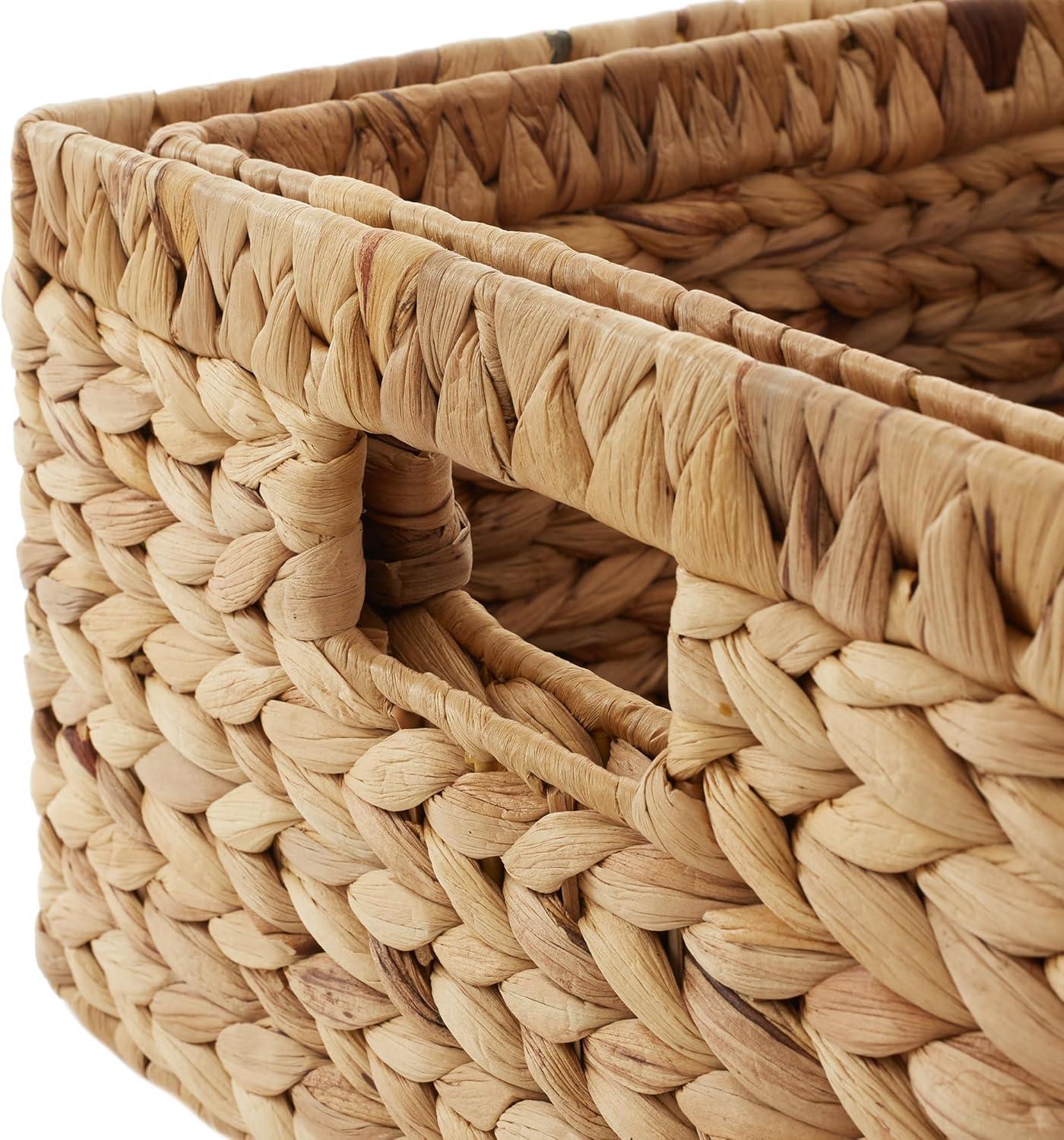 Casafield Water Hyacinth Storage Basket Set with Handles - Woven Organizers for Bathroom, Laundry, Pantry, Office, Shelves