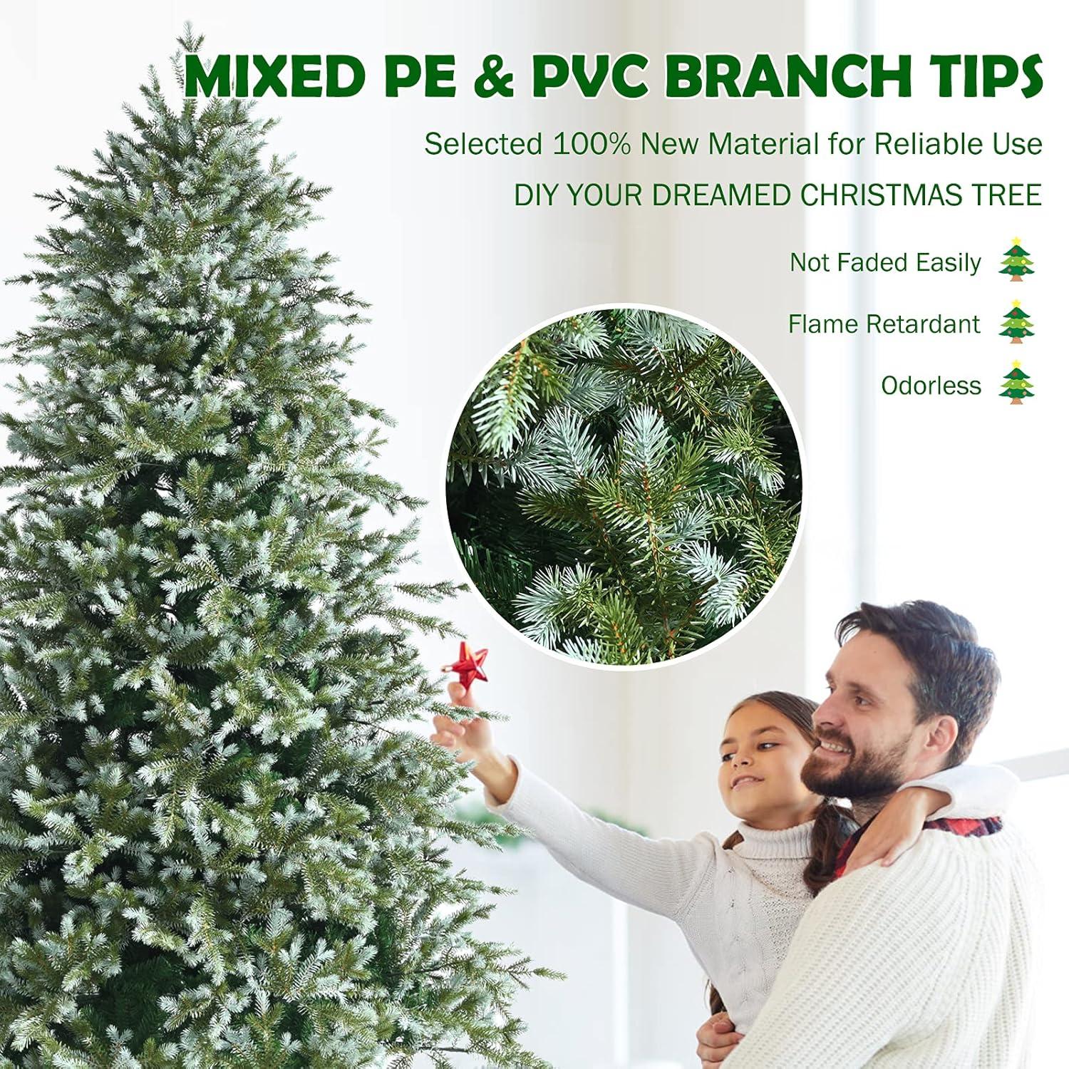 Resenkos Christmas Tree,Home Party Christmas Tree Decorations,8 Feet Hinged Artificial Christmas Spruce Tree with Mixed PE and PVC Tips