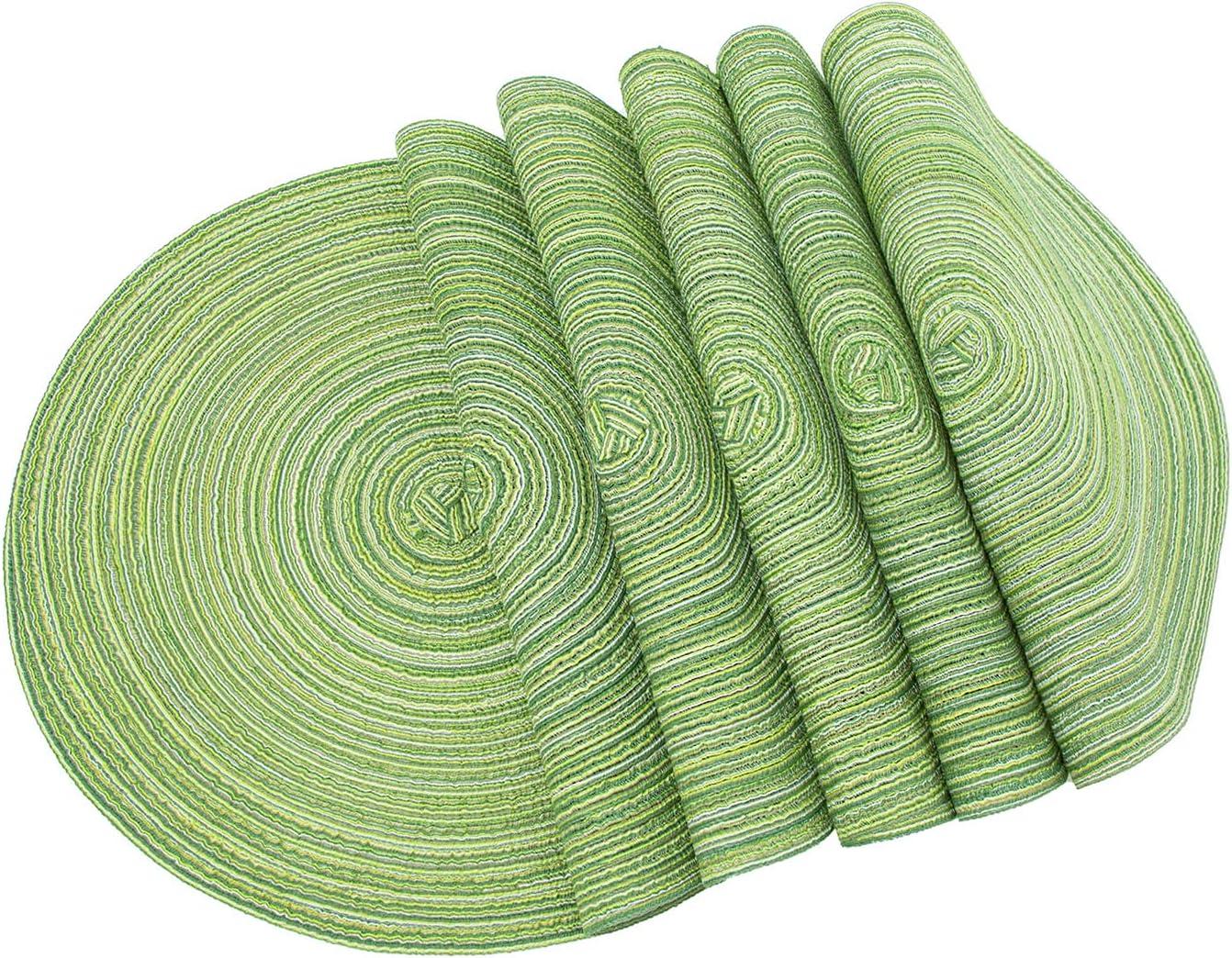 Green Placemats Set of 6 Table Mats for Dining Tables Woven Washable Non-Slip Round Braided Place Mats for Party Holliday