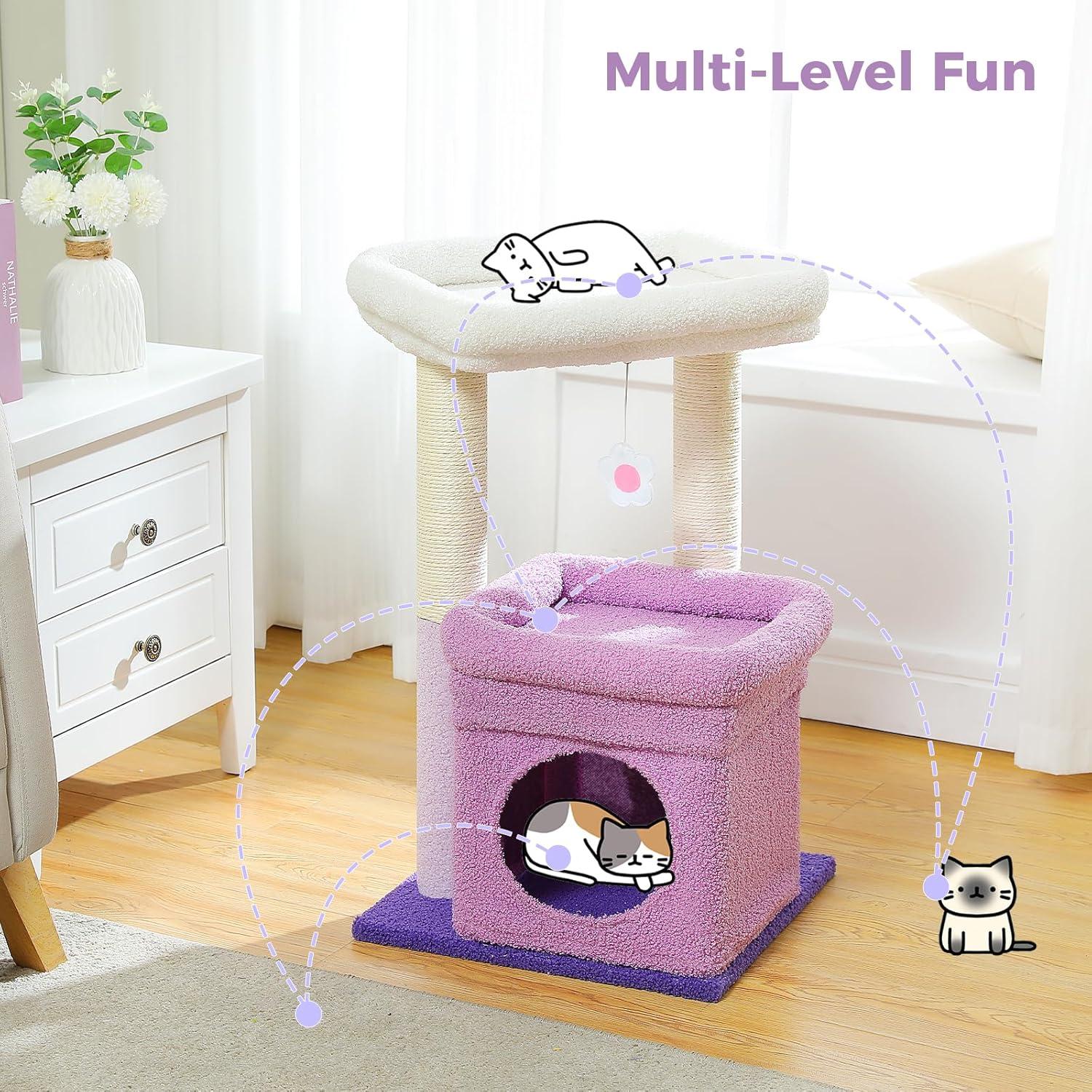 Ezelle Cat Tree Tower Cat Condo House with Sisal Scratching Posts, Flower Top Perch for Indoor Cats