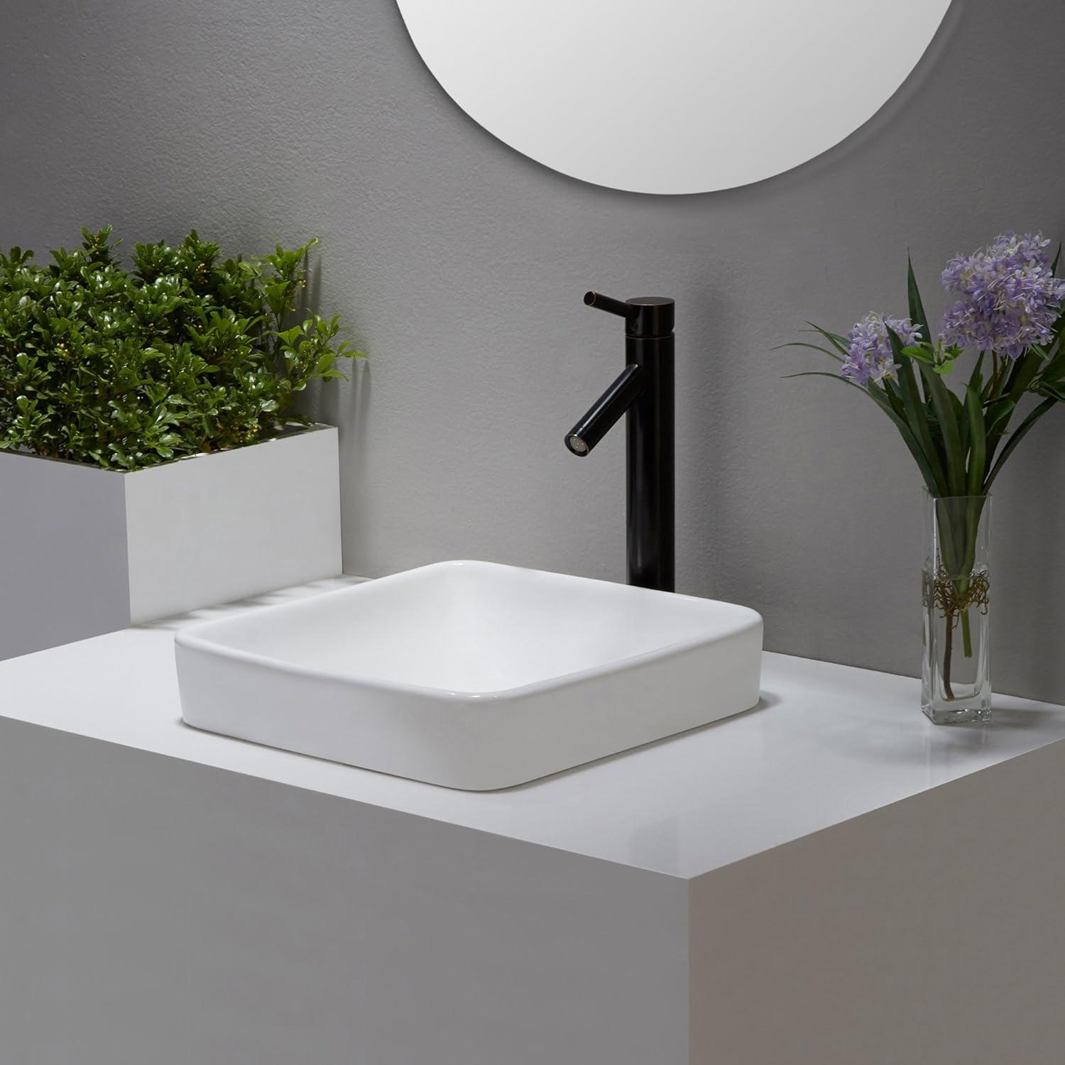 Elavo Ceramic Square Drop-In Bathroom Sink with Overflow