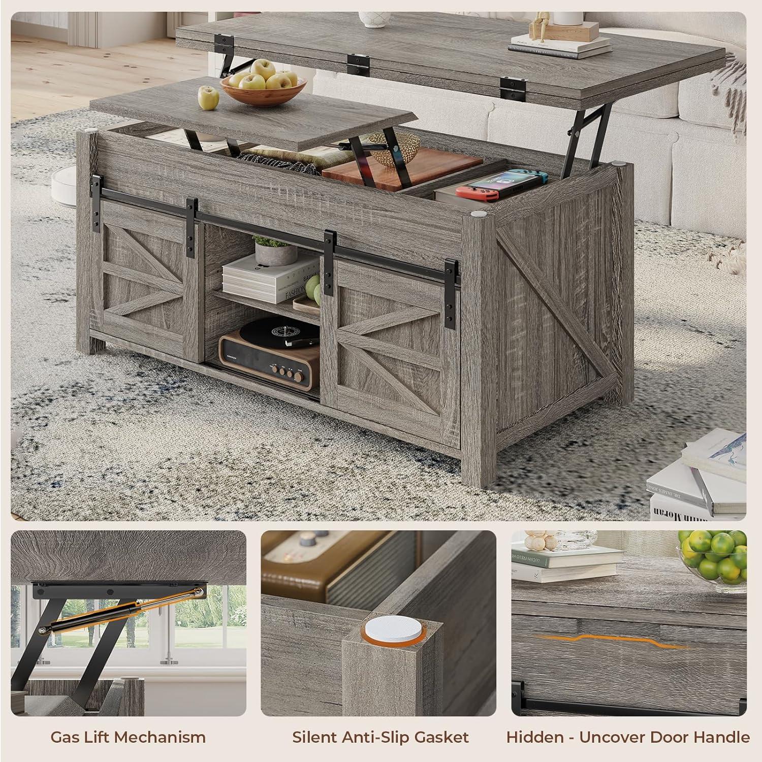 Jode Lift Top Coffee Table for Living Room with 4 Sliding Barn Doors