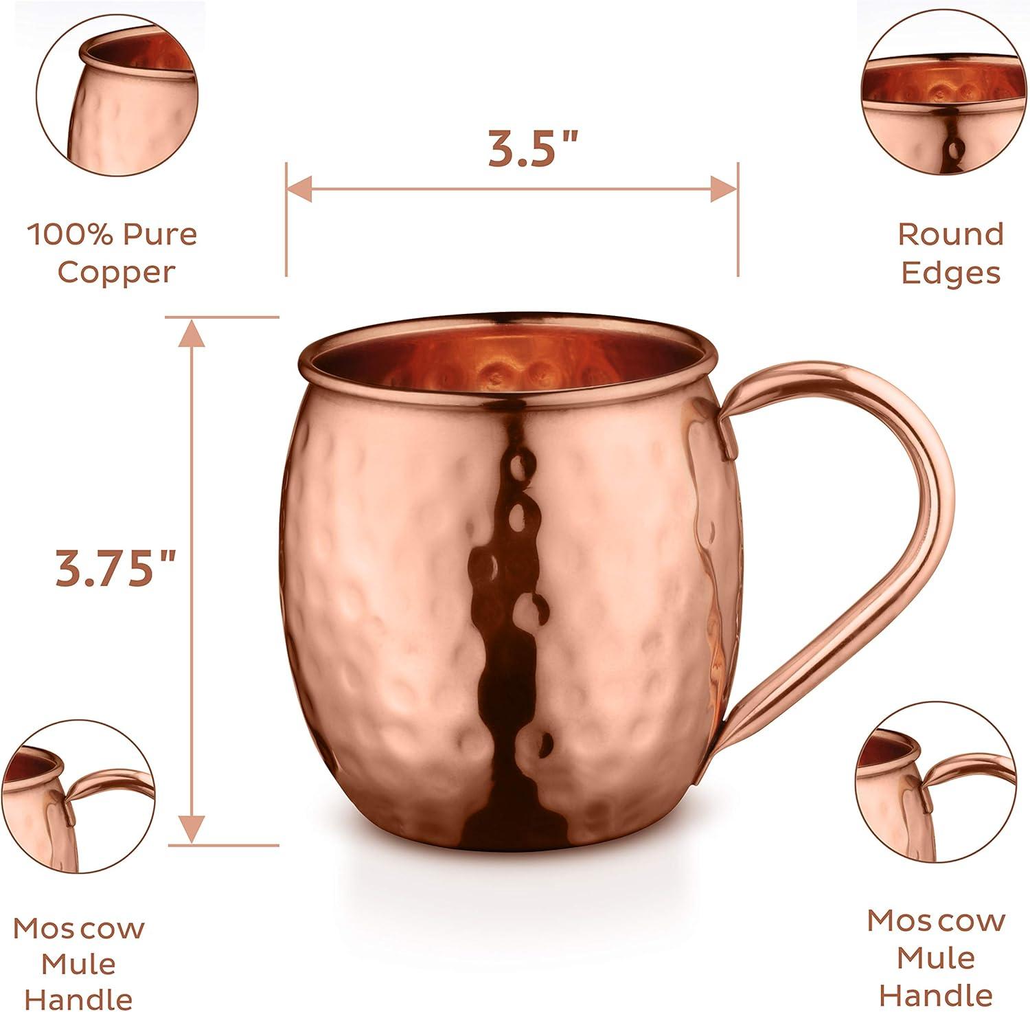 Handcrafted Copper Hammered Moscow Mule Mug Set with Shot Glass, 16oz