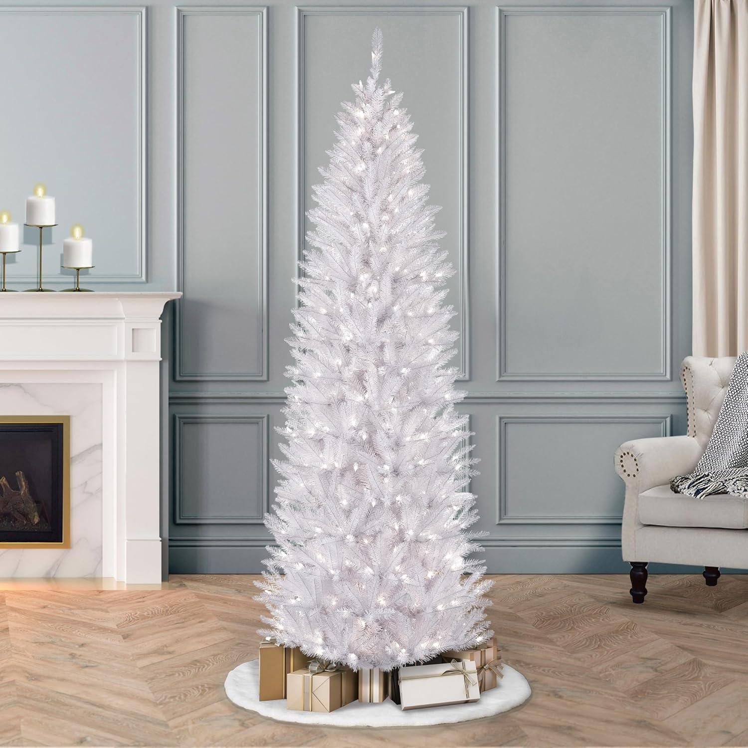 White Pre-Lit Fraser Fir Pencil Christmas Tree with Clear Lights