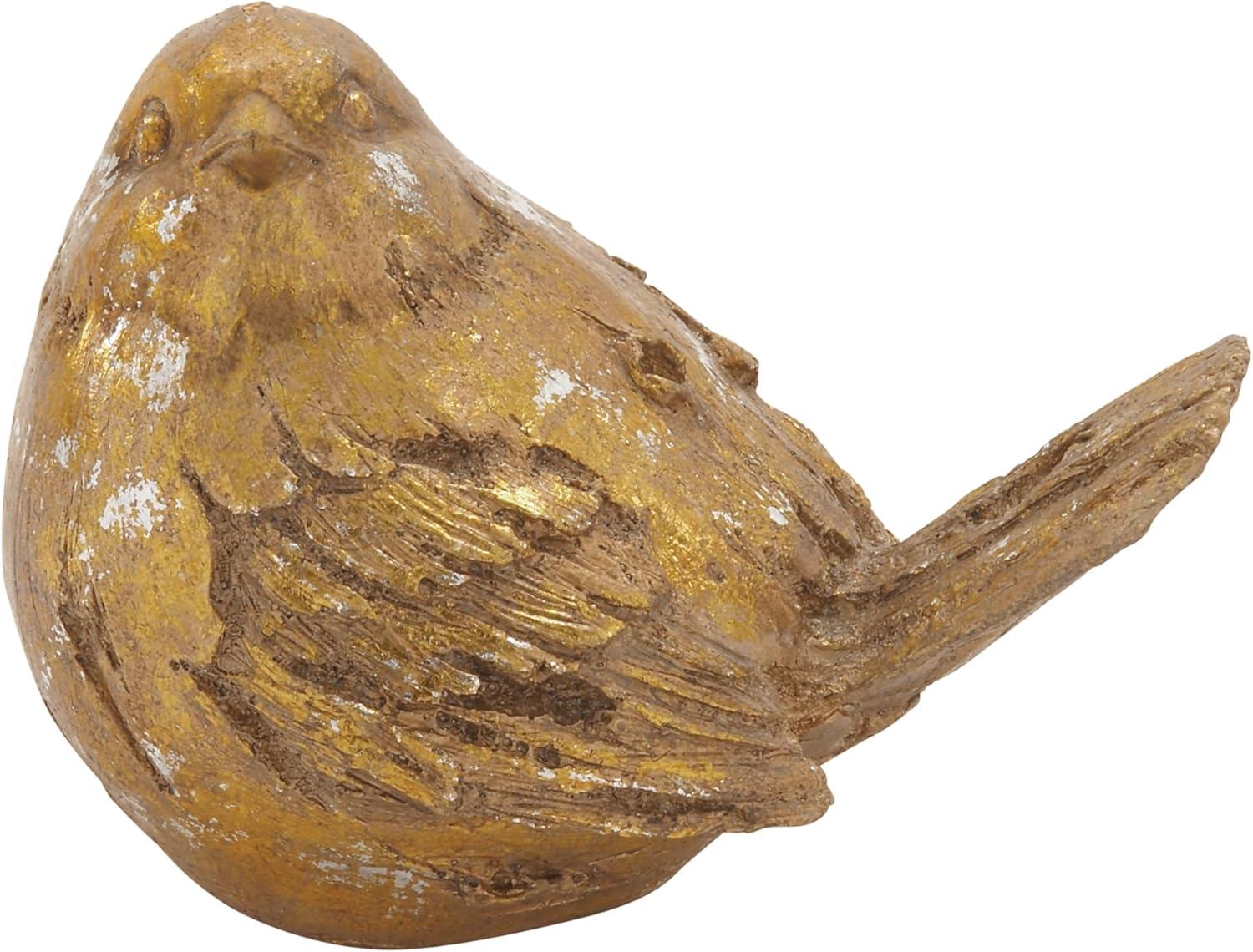 8"W, 6"H Gold Polystone Bird Sculpture, by DecMode (2 Count)