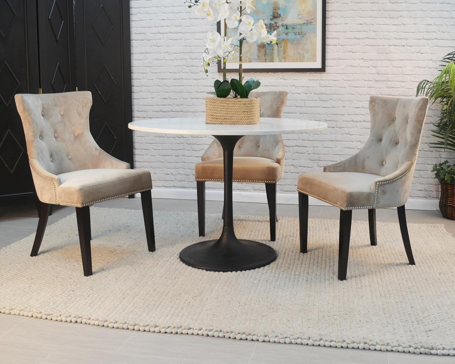 Carolina Living 40" Zaha Round Marble Top Dining Table Black/White: Pedestal Base, Seats 4