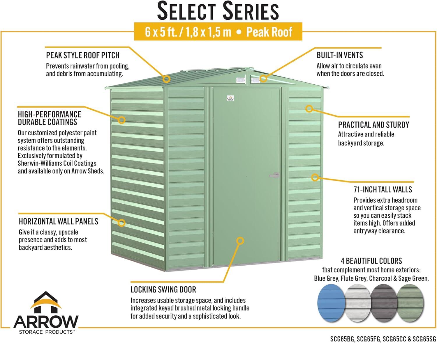 Arrow Select Steel Storage Shed, 6x5
