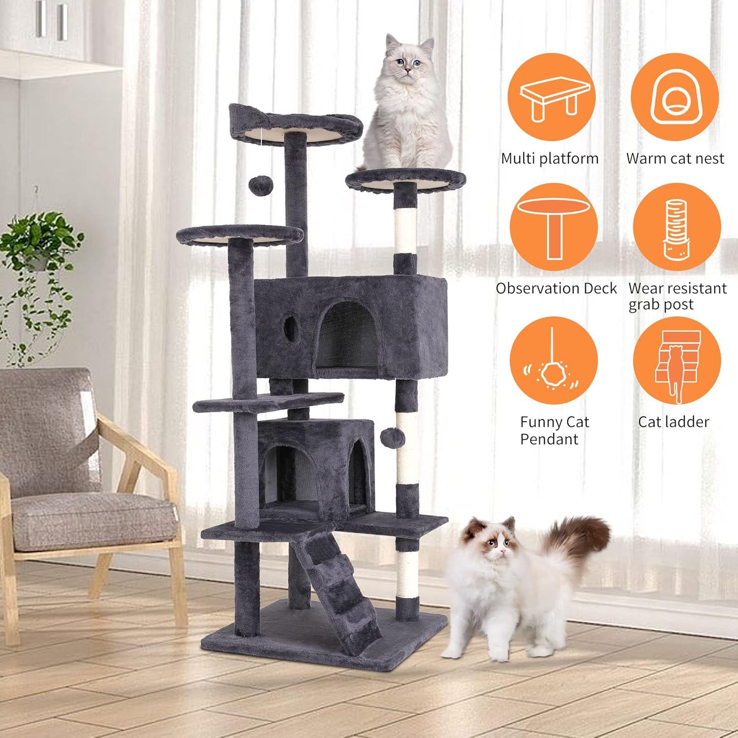 FDW 54in 70in Cat Tree Tower for Indoor Cats,Munlti-Level Cat Furiture Activity Center with Cat Scratching Posts for Kittens Pet Play House