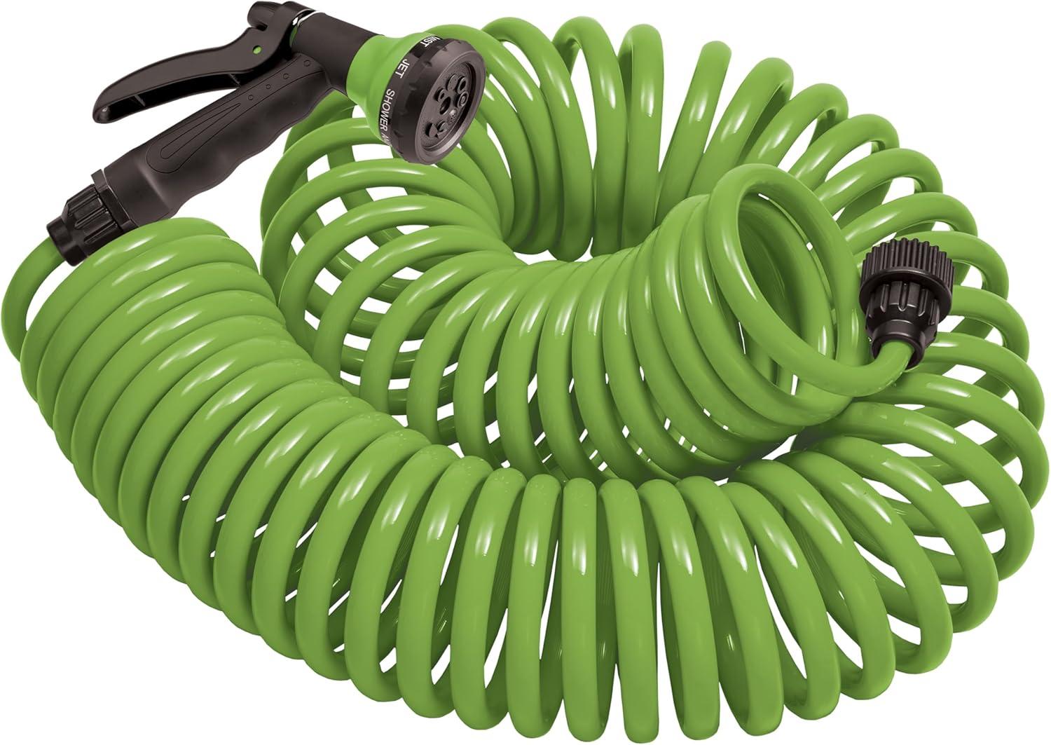 Orbit Coil Garden Hose with Nozzle, Green, 25ft