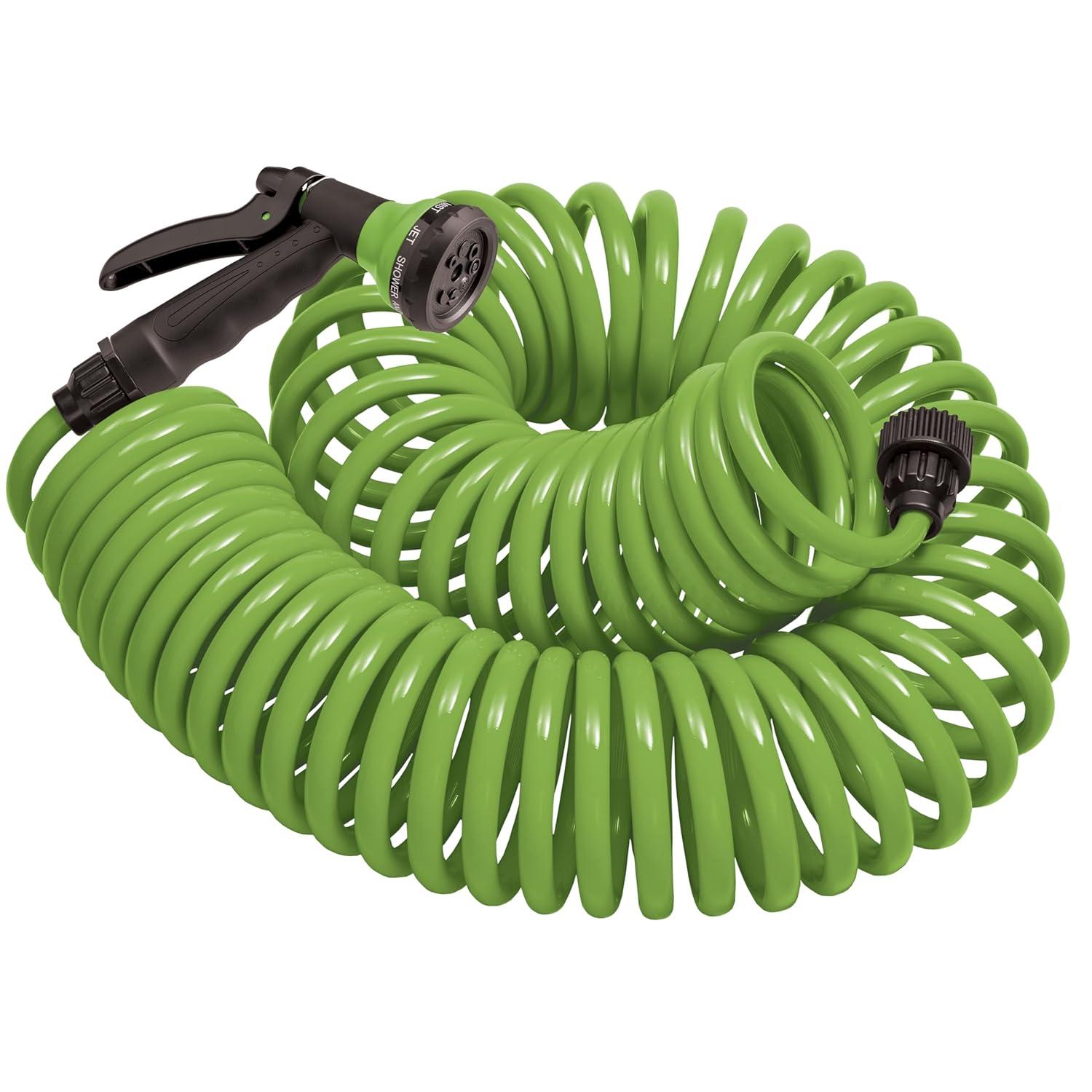 Orbit Coil Garden Hose with Nozzle, Green, 25ft