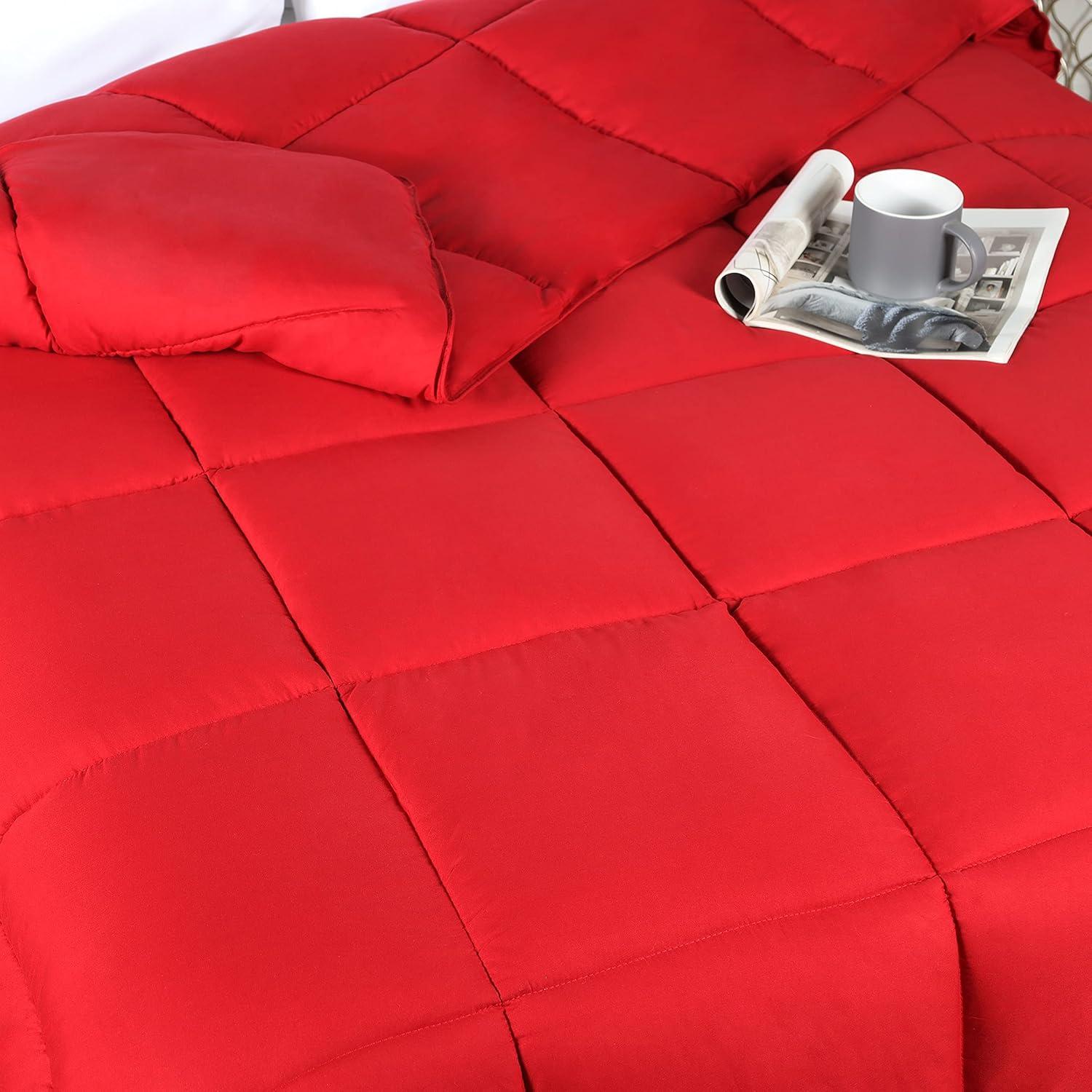 Twin Red Microfiber Reversible Comforter with Down Alternative Fill