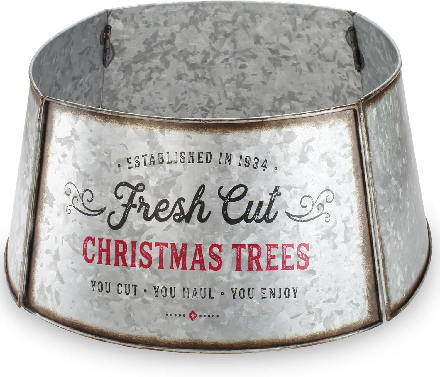 AuldHome Design 29" Galvanized Metal Christmas Tree Collar; for Large Trees, 5-Panel Version