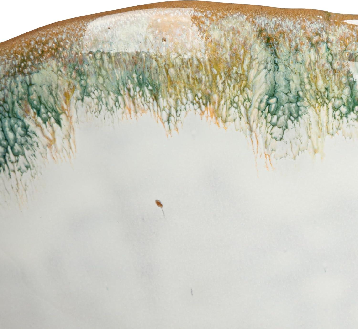 Green and Brown Speckled Stoneware Bowl with Stand