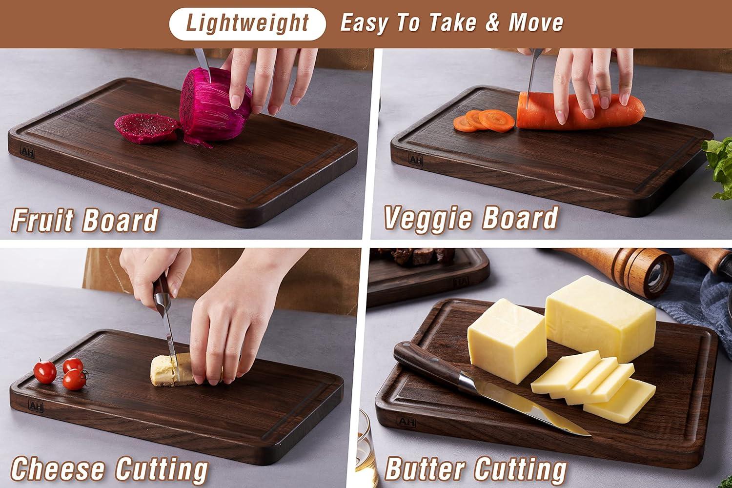 Small Walnut Wood Cutting Board with Juice Groove and Handles